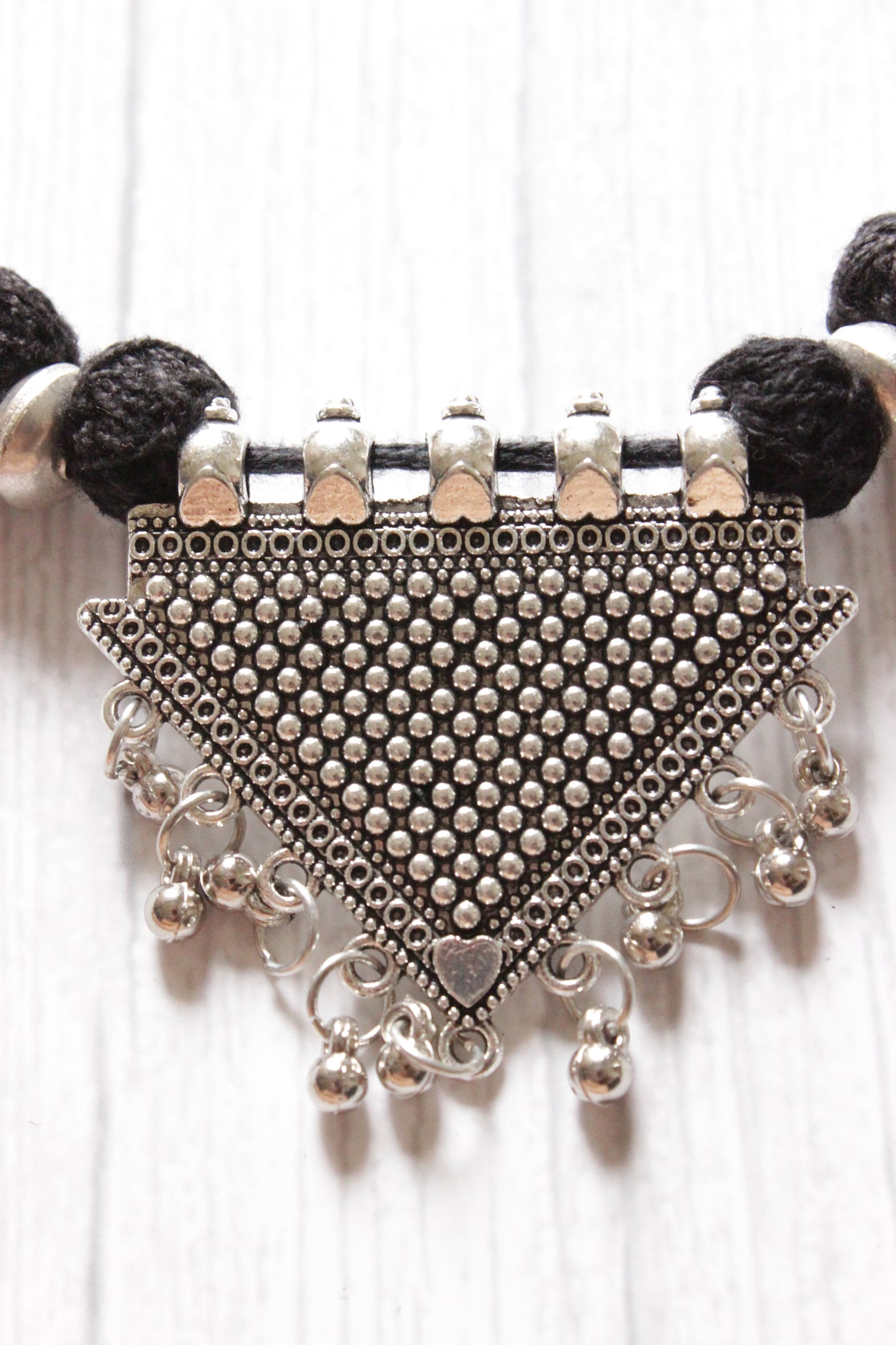 Braided Threads And Metal Pendant Half Hasli Choker Necklace Set