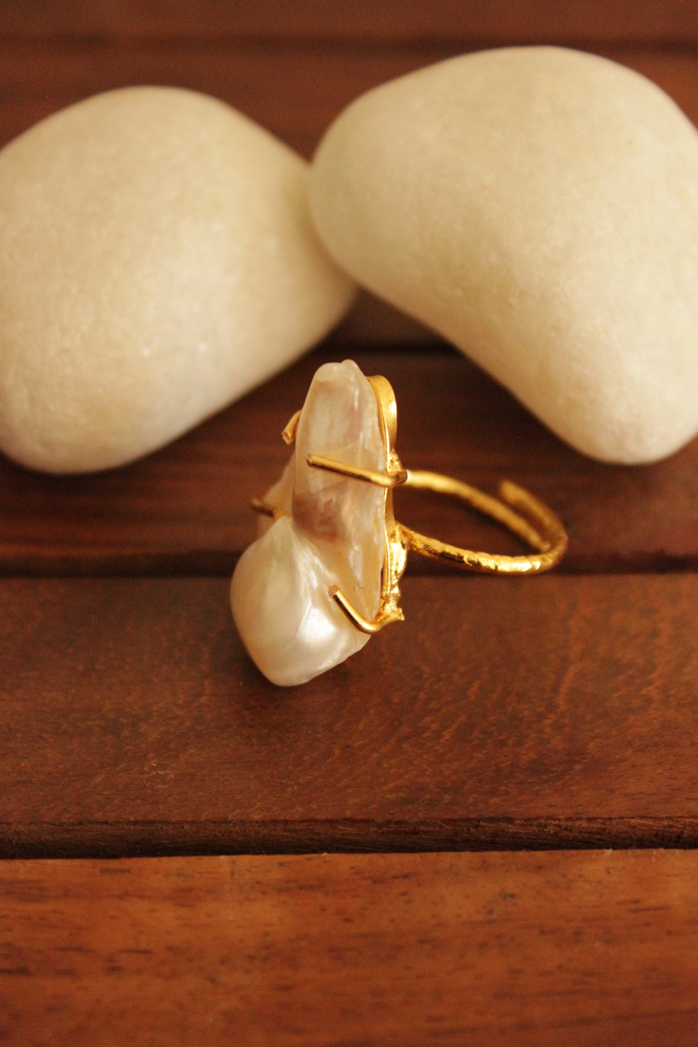 Baroque Pearl Natural Gemstone Gold Finish Adjustable Finger Ring