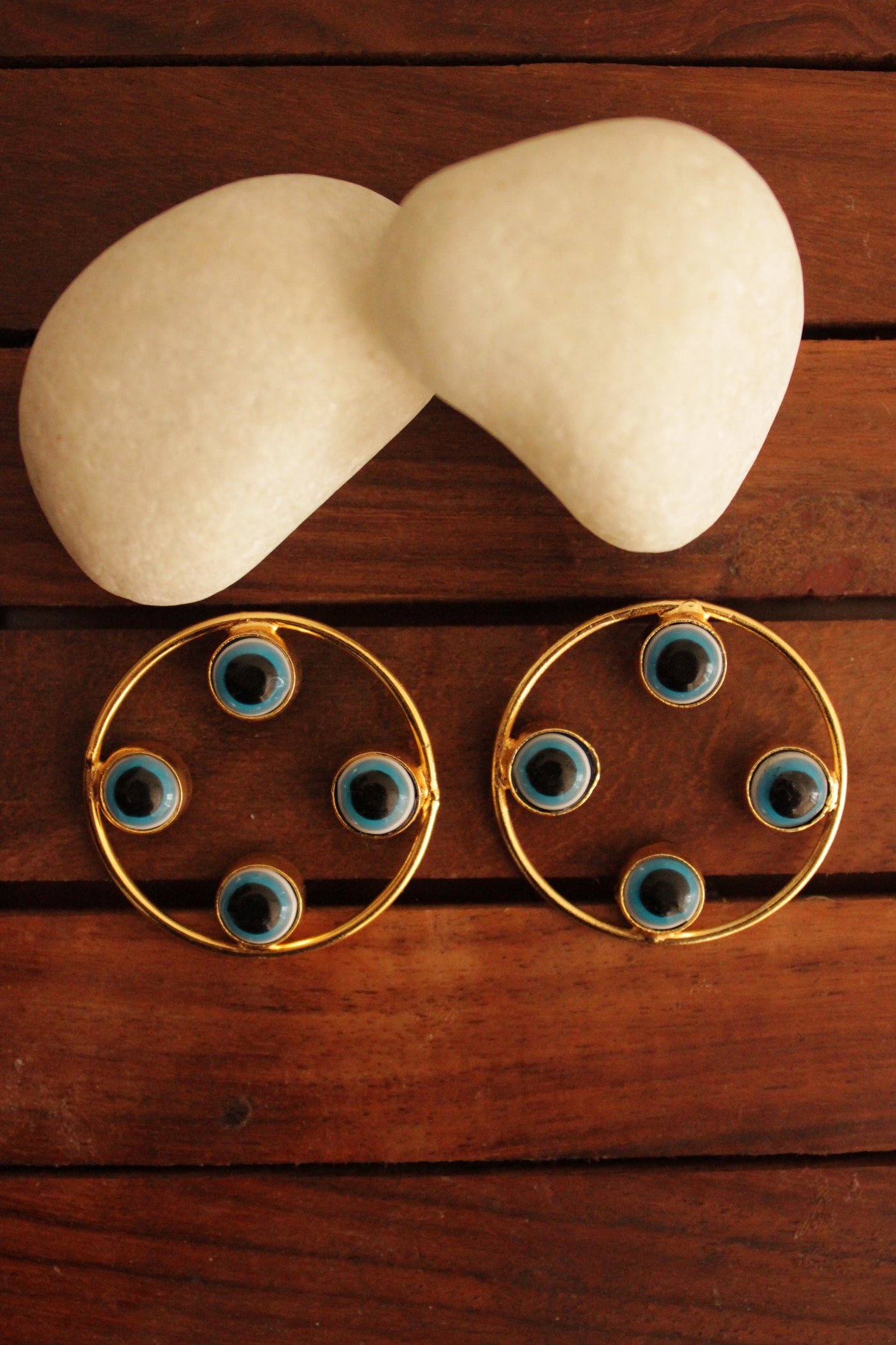 Evil Eye Embedded Gold Finish Hoop Earrings