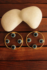 Load image into Gallery viewer, Evil Eye Embedded Gold Finish Hoop Earrings
