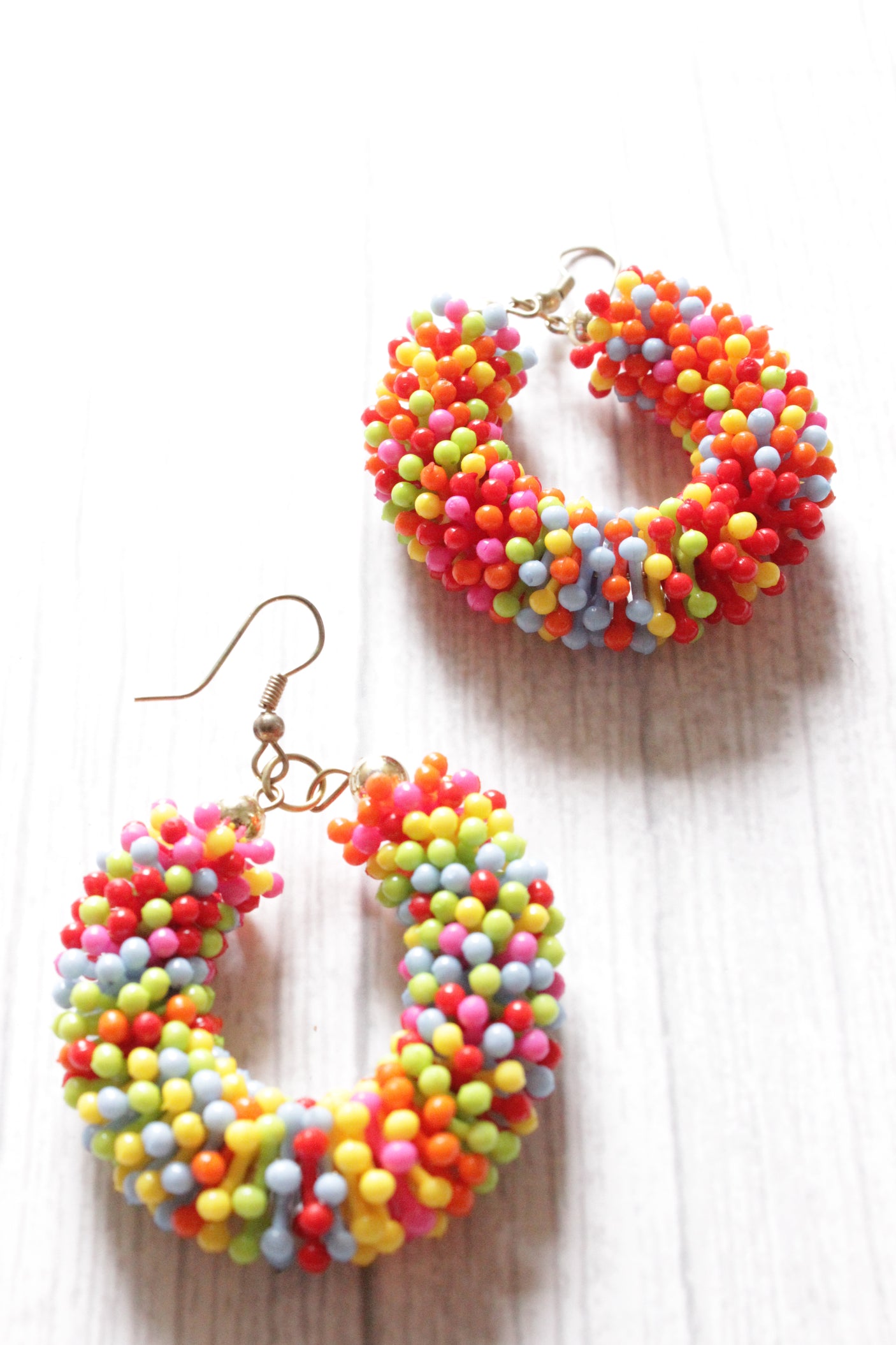 Multi-Color Beaded Hoop Earrings