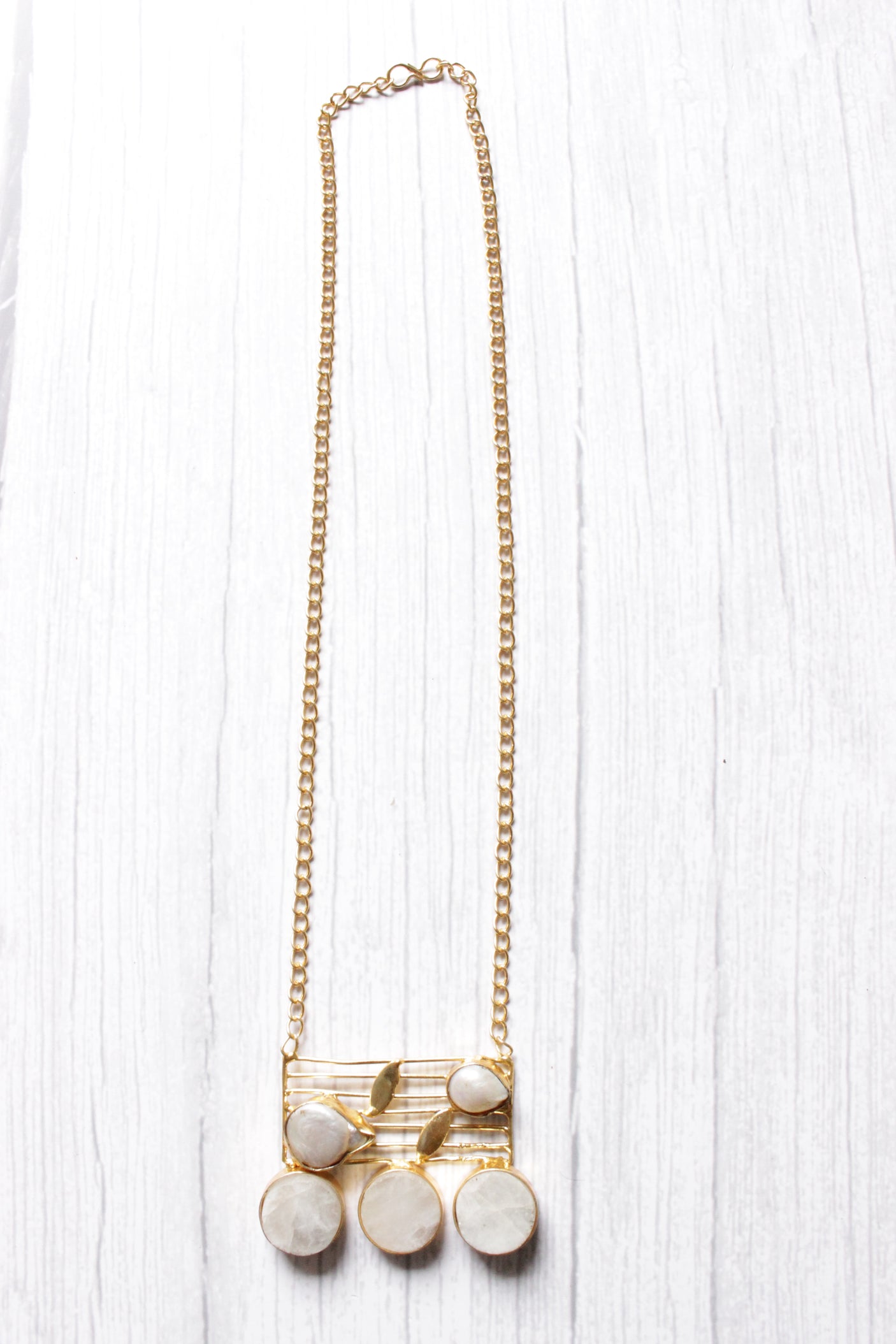 Baroque Rainbow Moonstone Gemstone Embedded Gold Vermil Wedding Bar Necklace