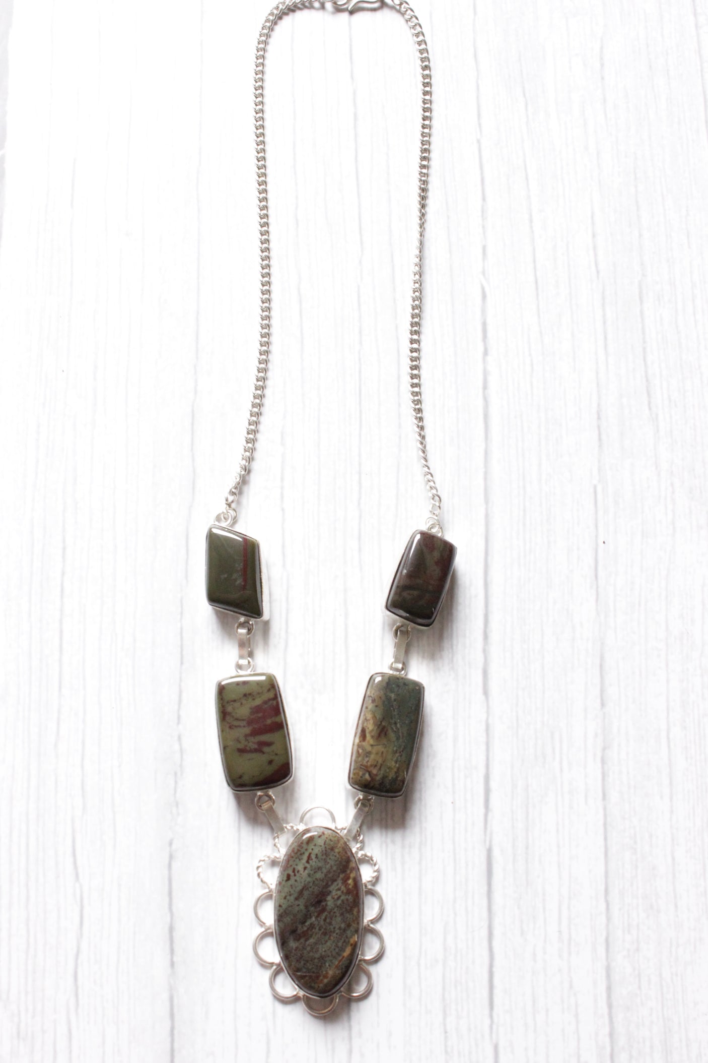 Handcrafted Blood Jasper Natural Gemstone Embedded Necklace