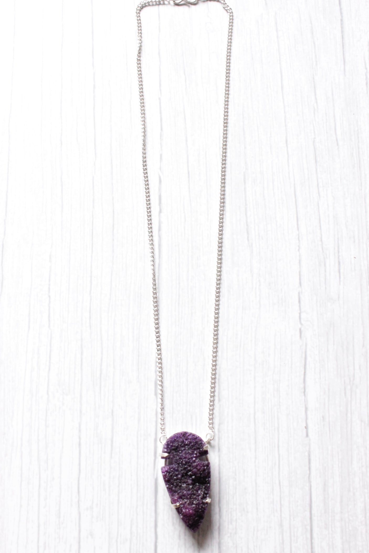 Purple Crystal Druzy Natural Gemstone Embedded Necklace