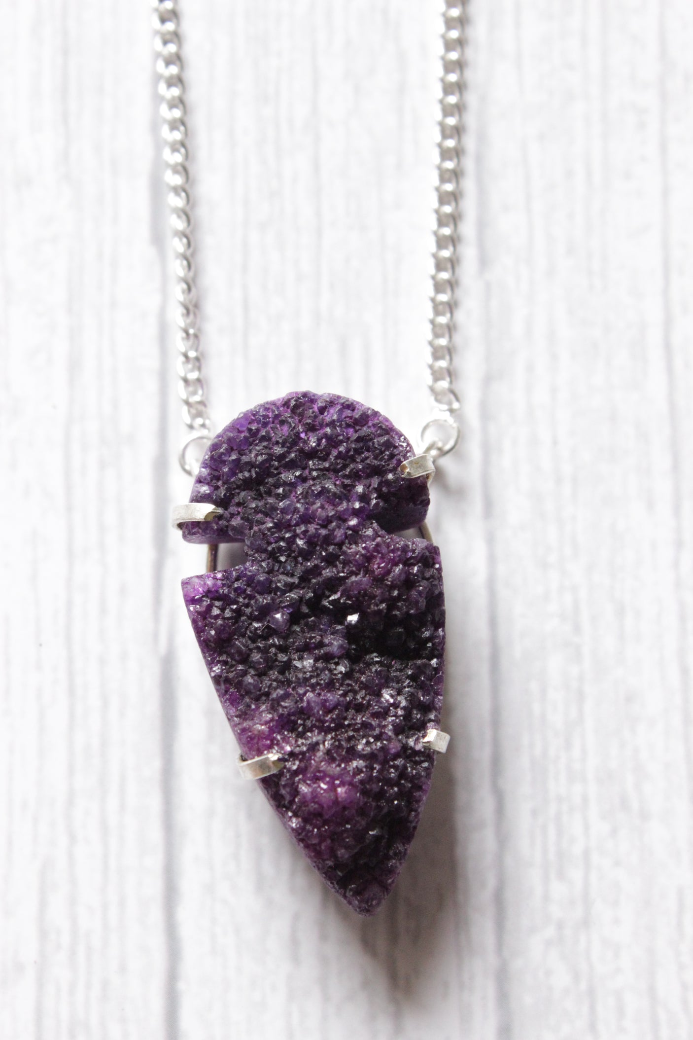 Purple Crystal Druzy Natural Gemstone Embedded Necklace