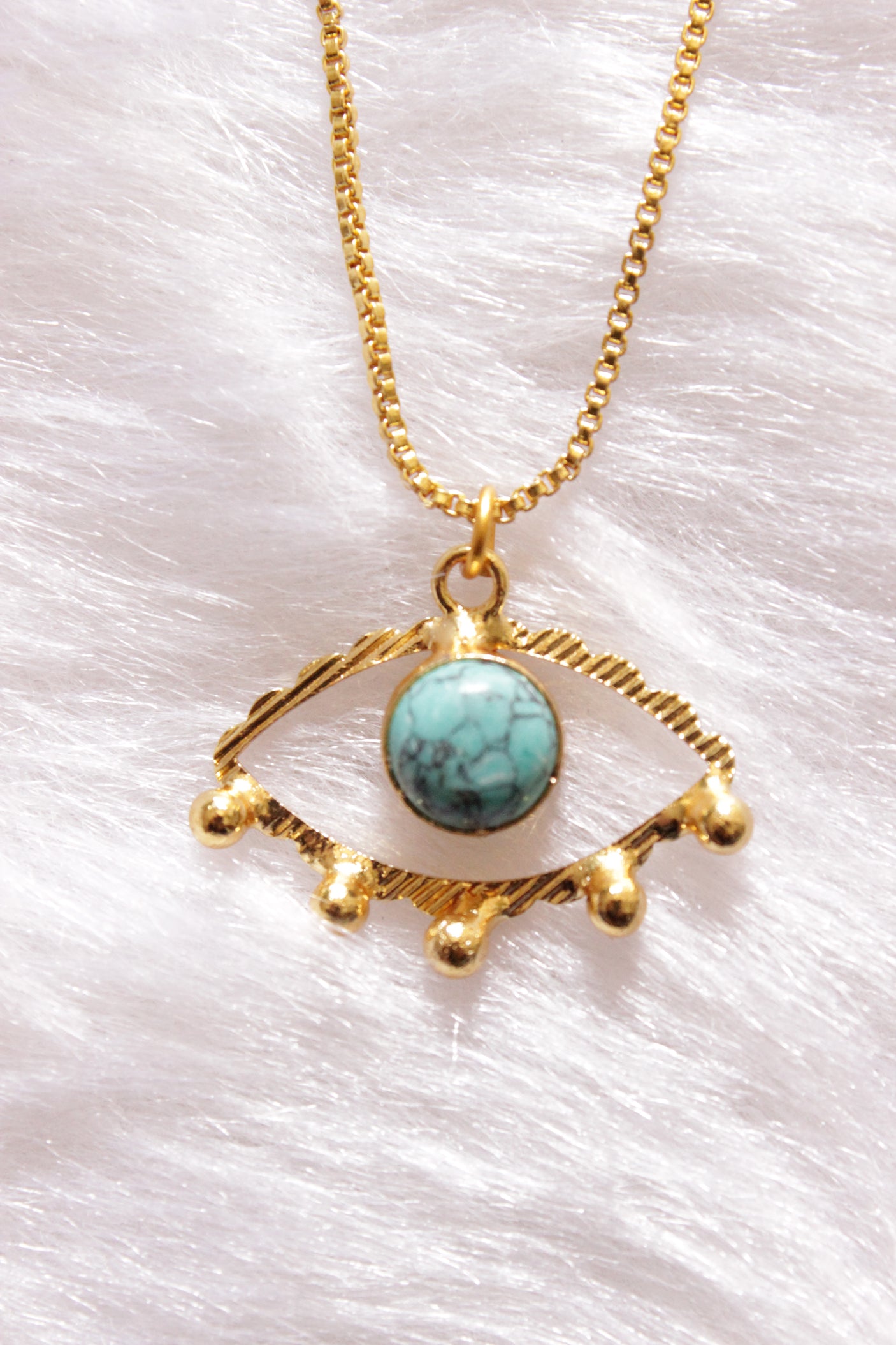 Turquoise Natural Gemstone Embedded Gold Finish Evil Eye Necklace Set