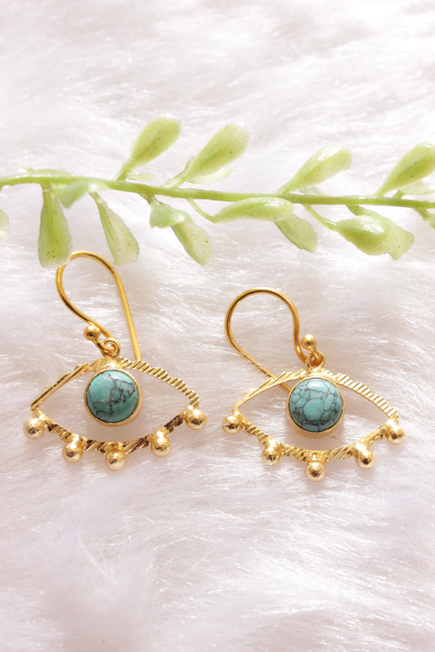 Turquoise Natural Gemstone Embedded Gold Finish Evil Eye Necklace Set