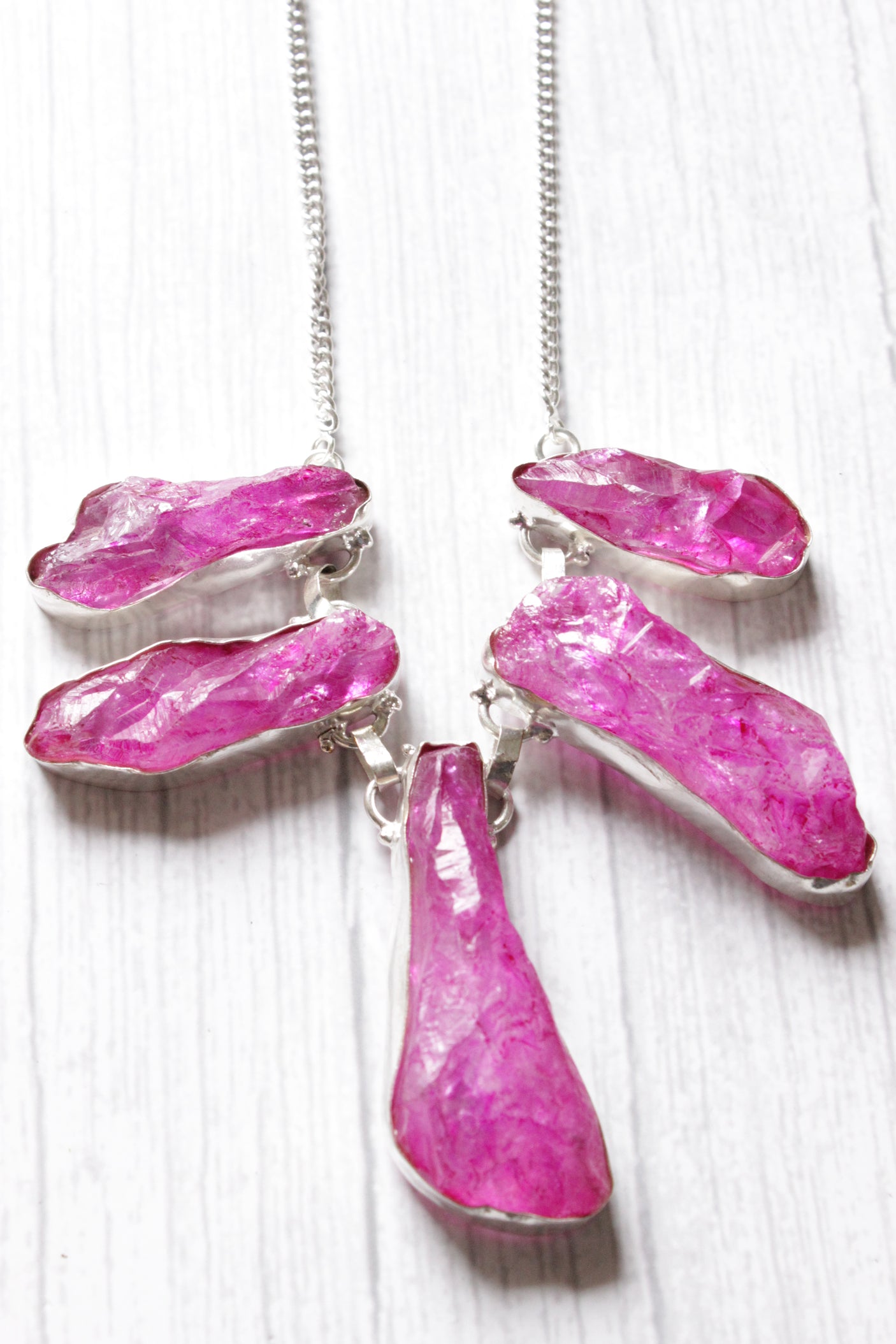 Pink Rock Quartz Natural Gemstone Embedded Silver Plated Necklace
