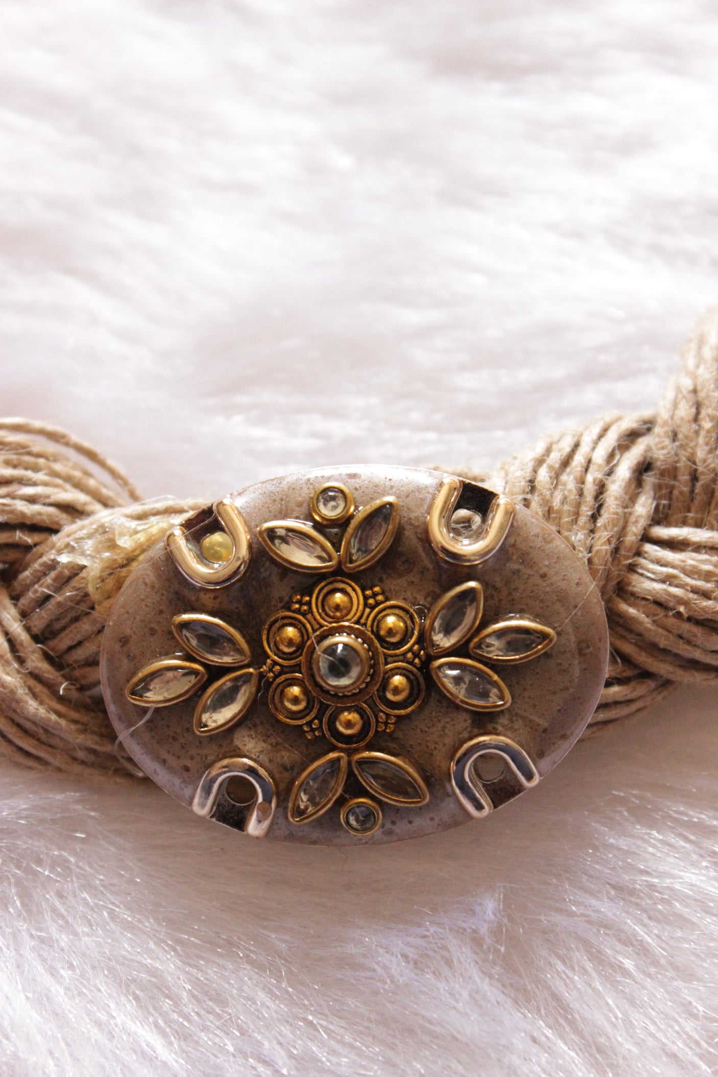 Multiple Jute Strings Hand Braided Necklace with Charms