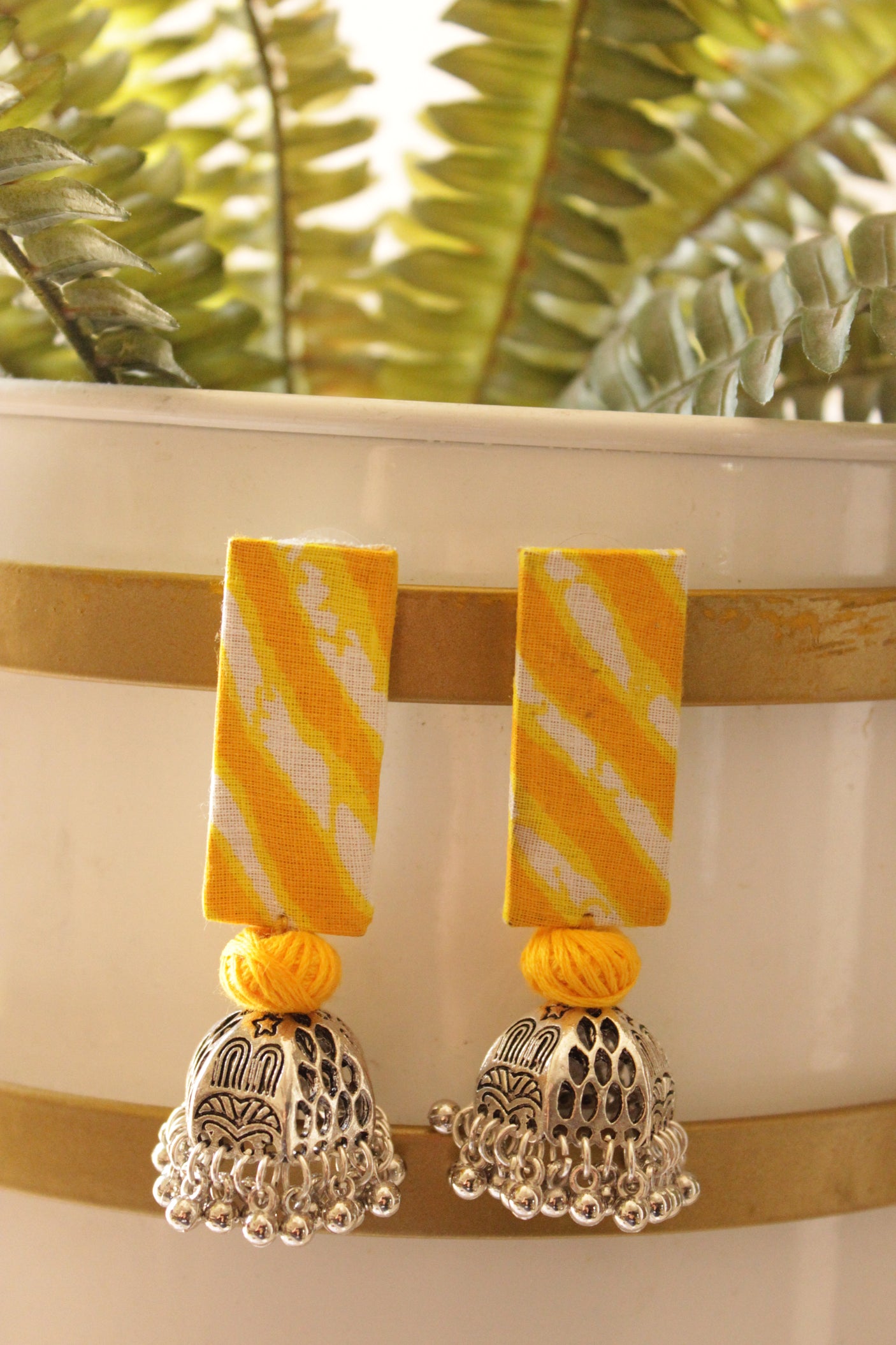 Sun Yellow Khadi Fabric Handcrafted Jhumka Dangler Earrings
