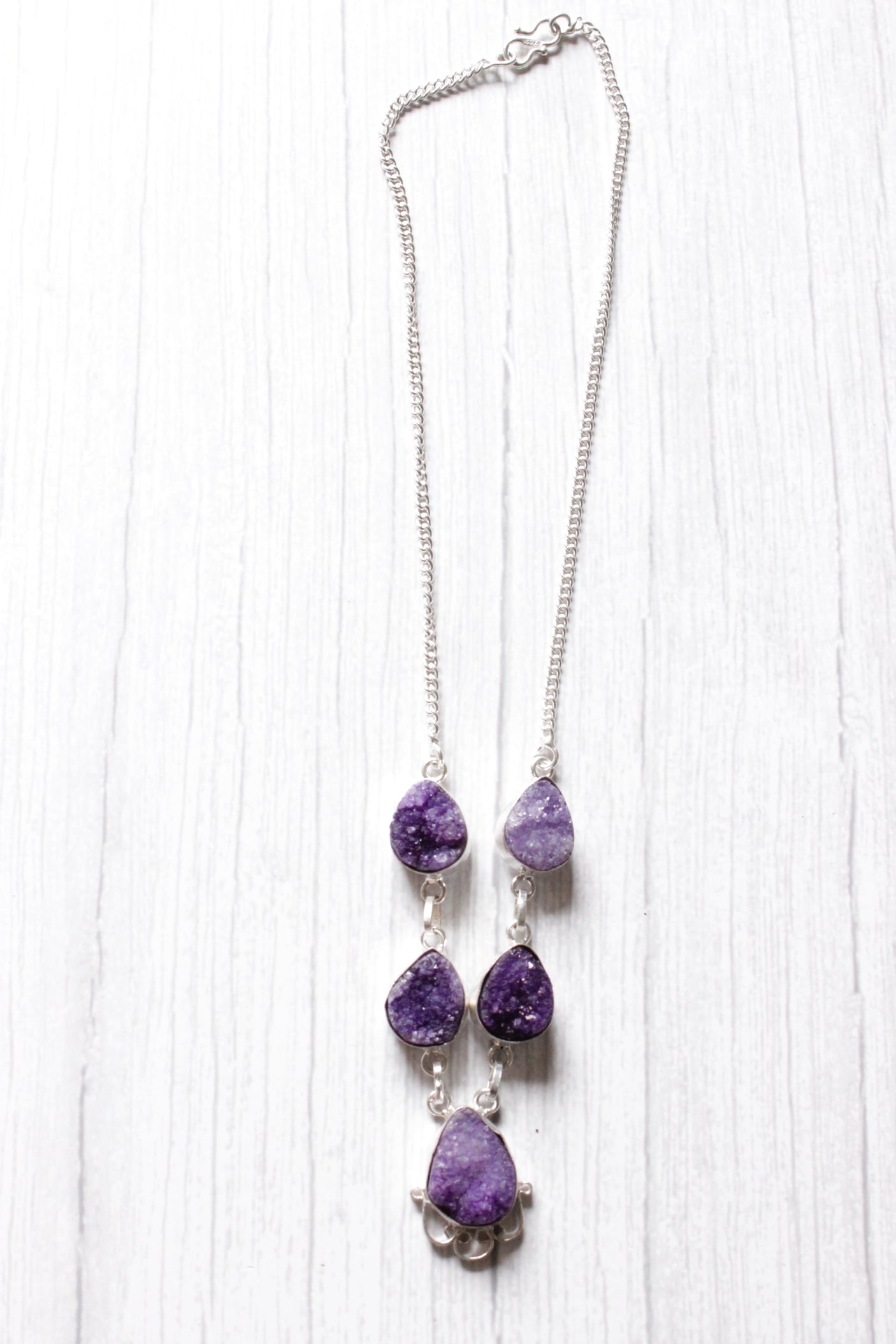 Purple Sugar Druzy Gemstone Embedded Ethnic Handmade Necklace