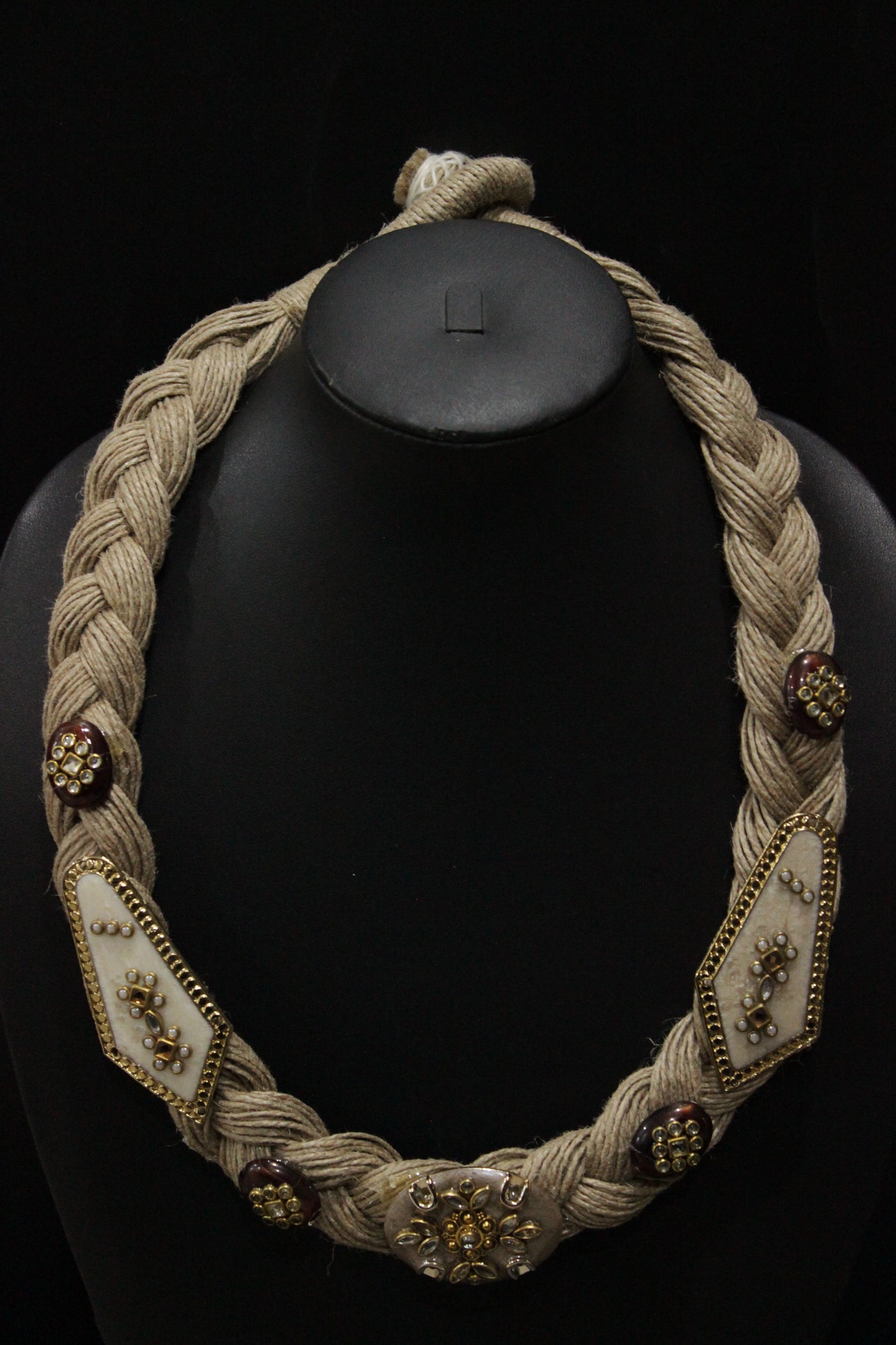 Multiple Jute Strings Hand Braided Necklace with Charms