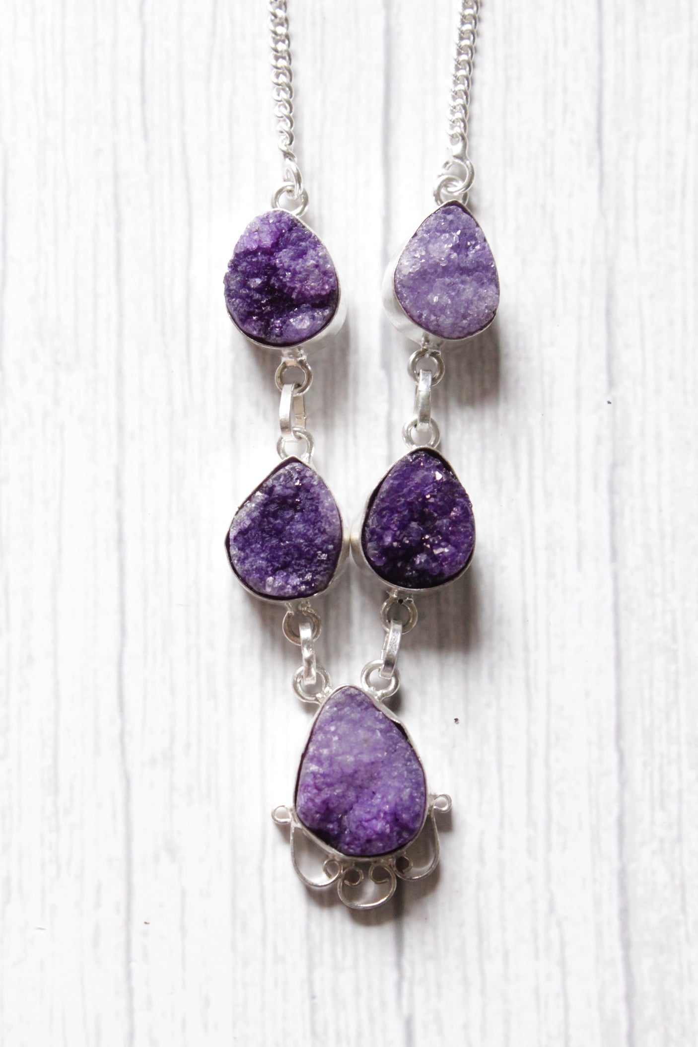 Purple Sugar Druzy Gemstone Embedded Ethnic Handmade Necklace