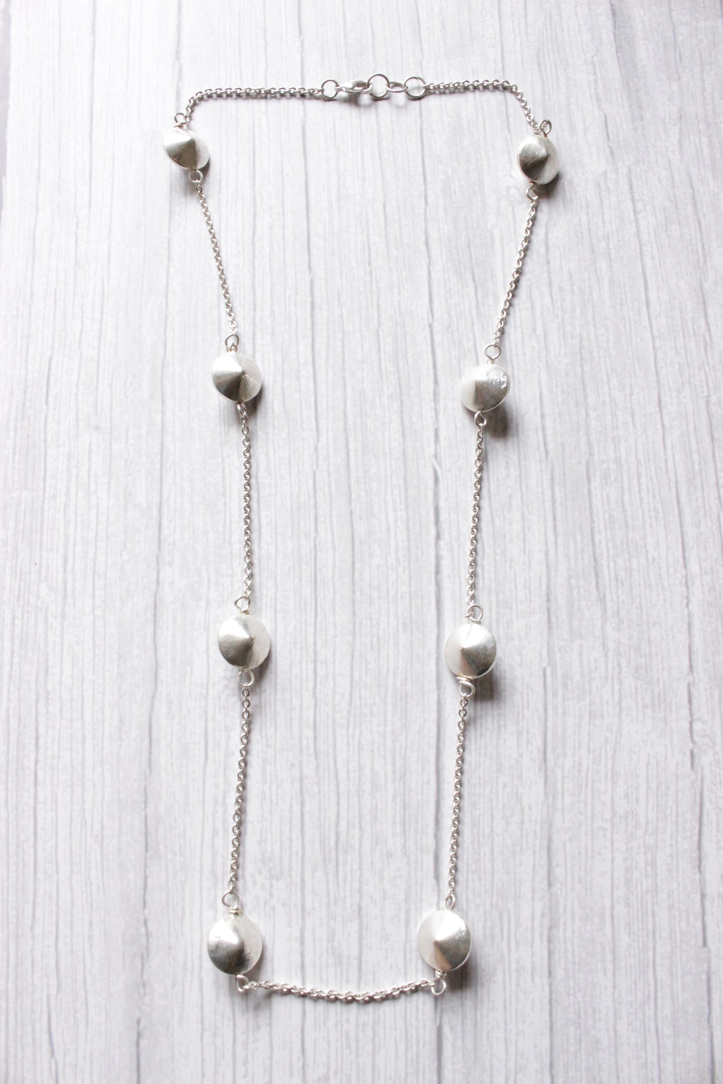 Pyramid Bead Connector Chain Silver Plated Long Necklace