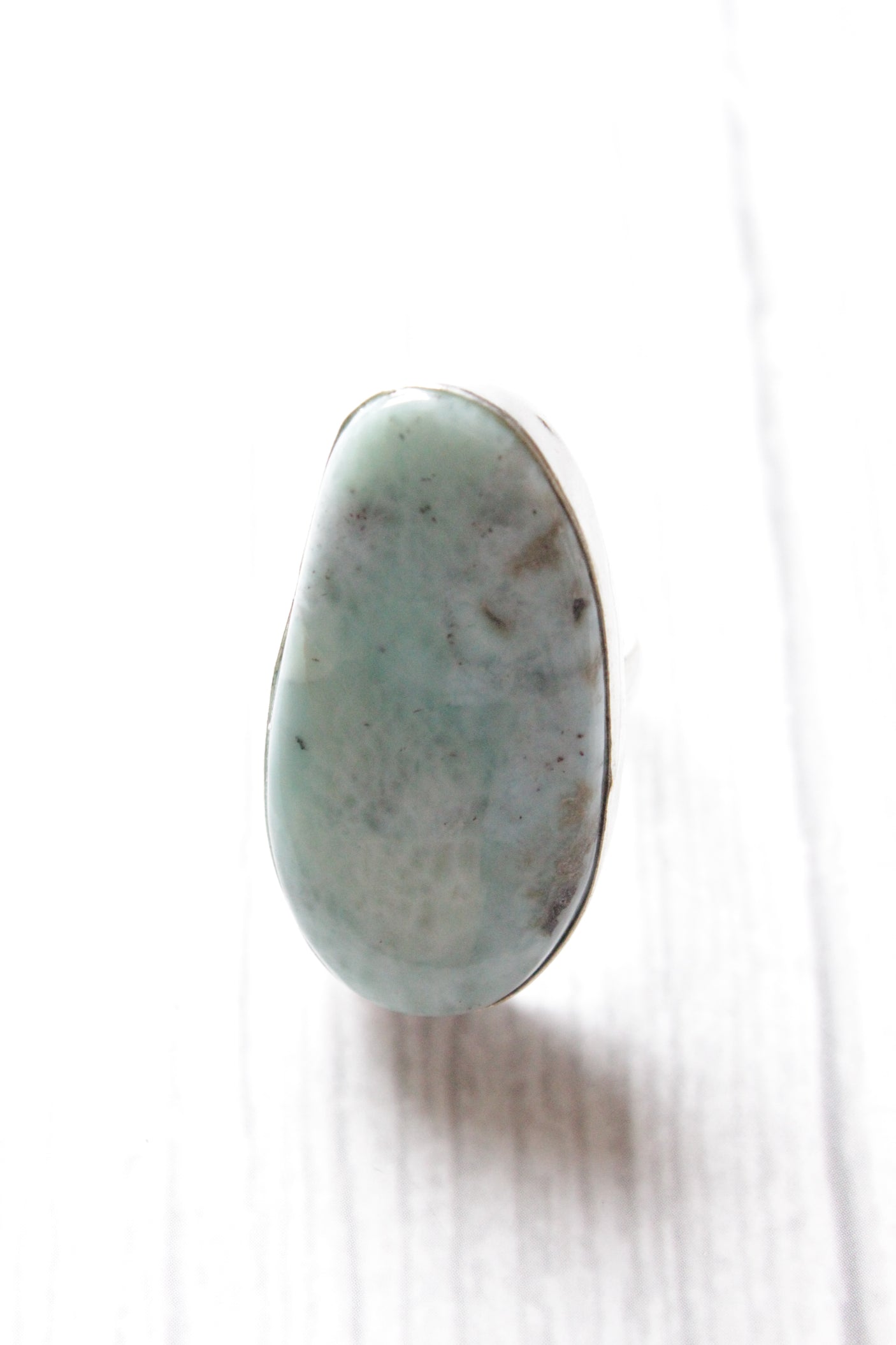 Blue Larimar Natural Gemstone Embedded Silver Plated Ring