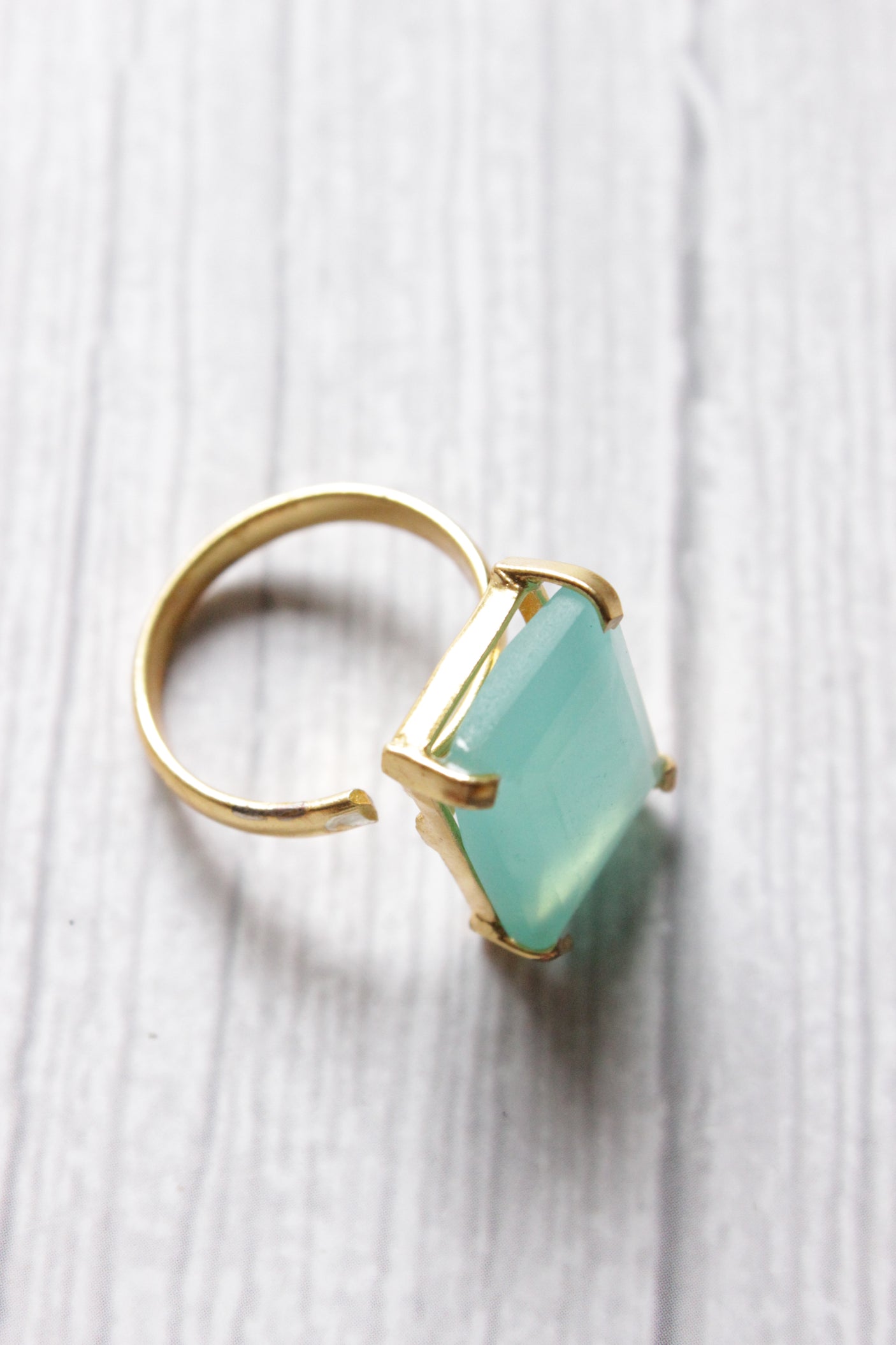 Unique Blue Chalcedony Natural Gemstone Embedded Gold Plated Ring