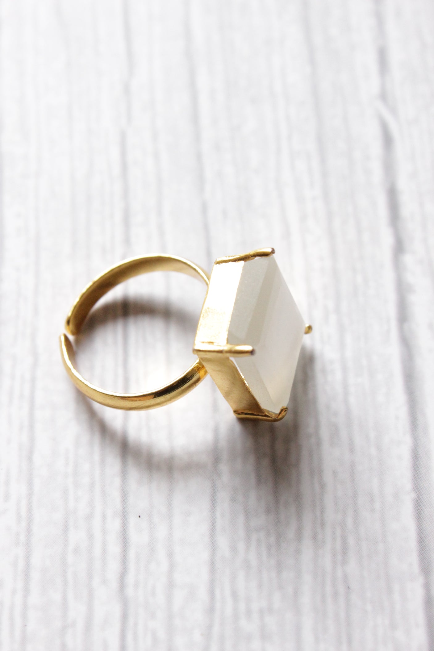 Designer Quartz Natural Gemstone Embedded Gold Plated Ring
