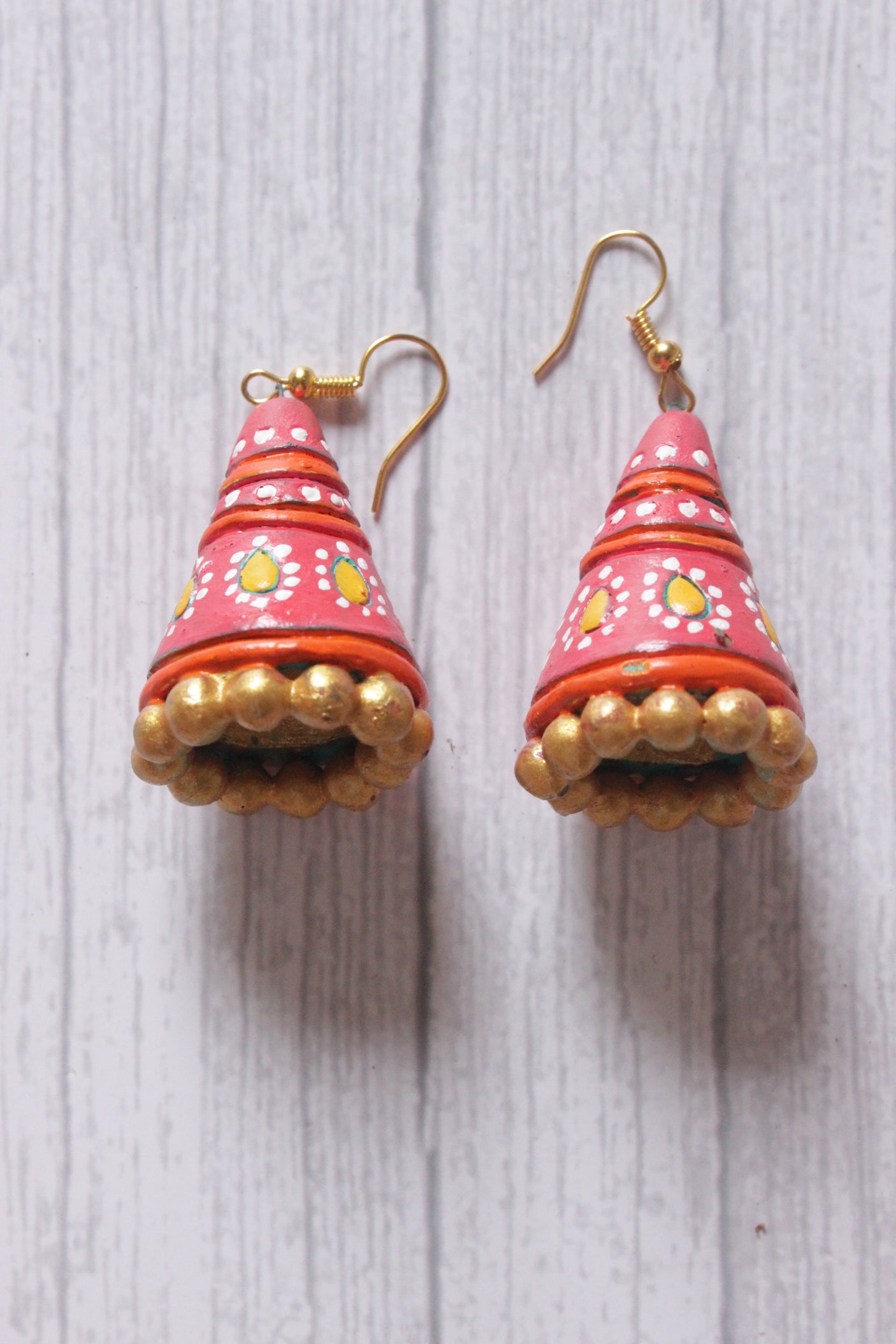 Hand Painted Terracotta Clay Jhumka Earrings