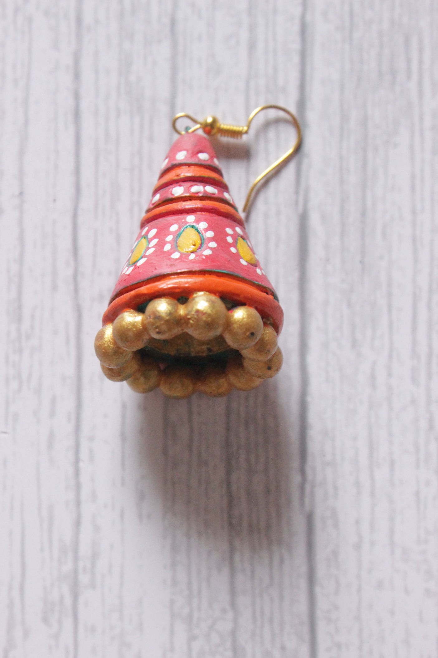 Hand Painted Terracotta Clay Jhumka Earrings