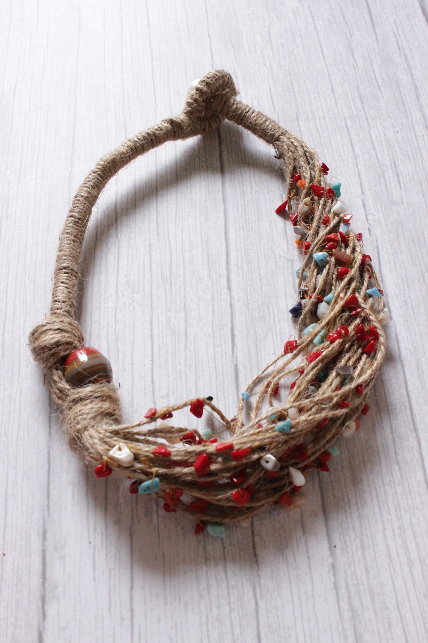 Multiple Jute Strings Embellished with Charms Choker Necklace