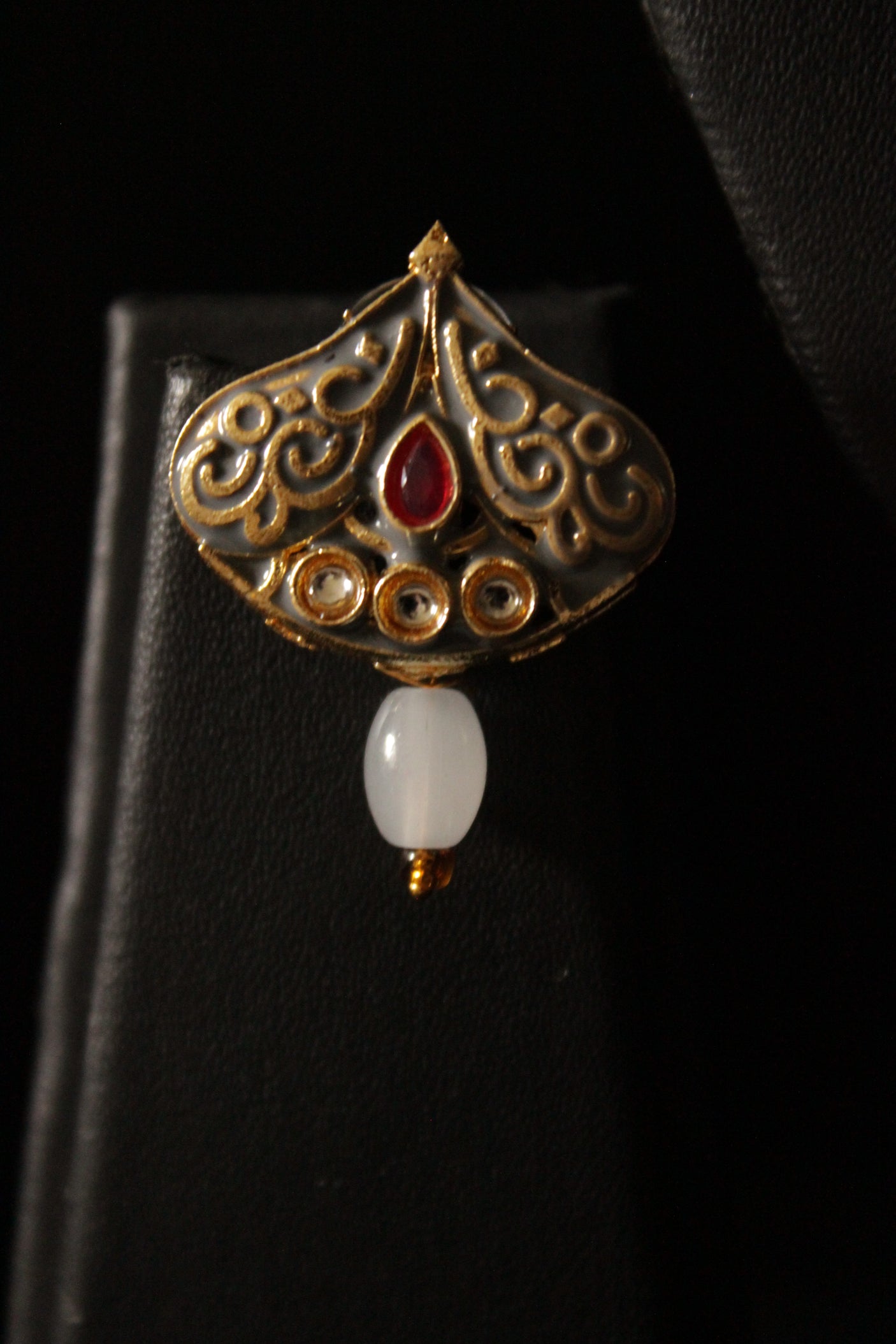 Grey Meenakari Work And Multi-Layer Beads Statement Pendant Long Necklace Set