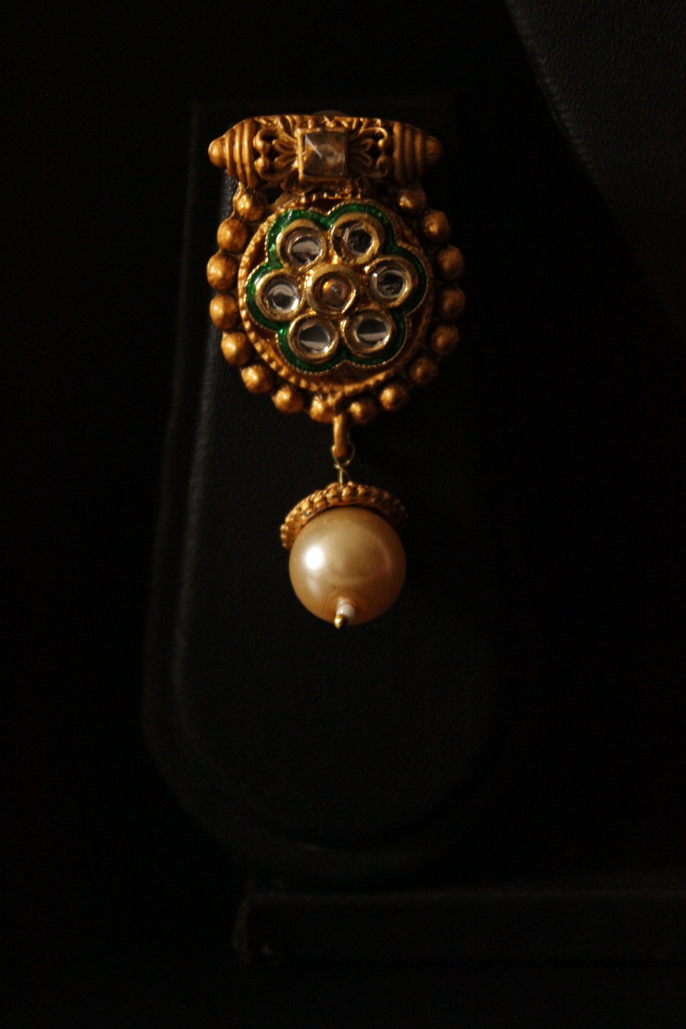 Kundan Stones Embedded Matt Gold Finish Multi-Layer White Beads Necklace Set