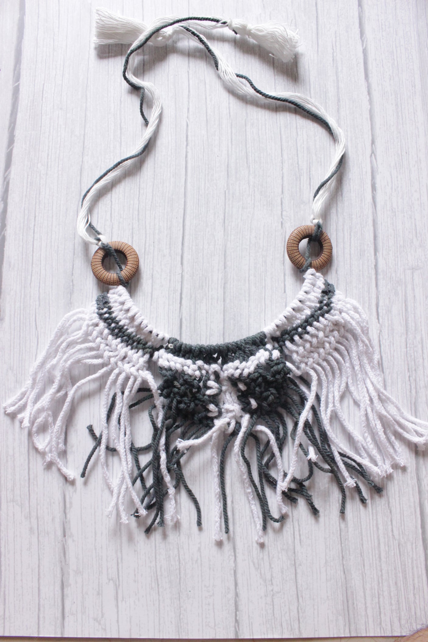 Monochrome Braided Macrame Threads Adjustable Long Necklace