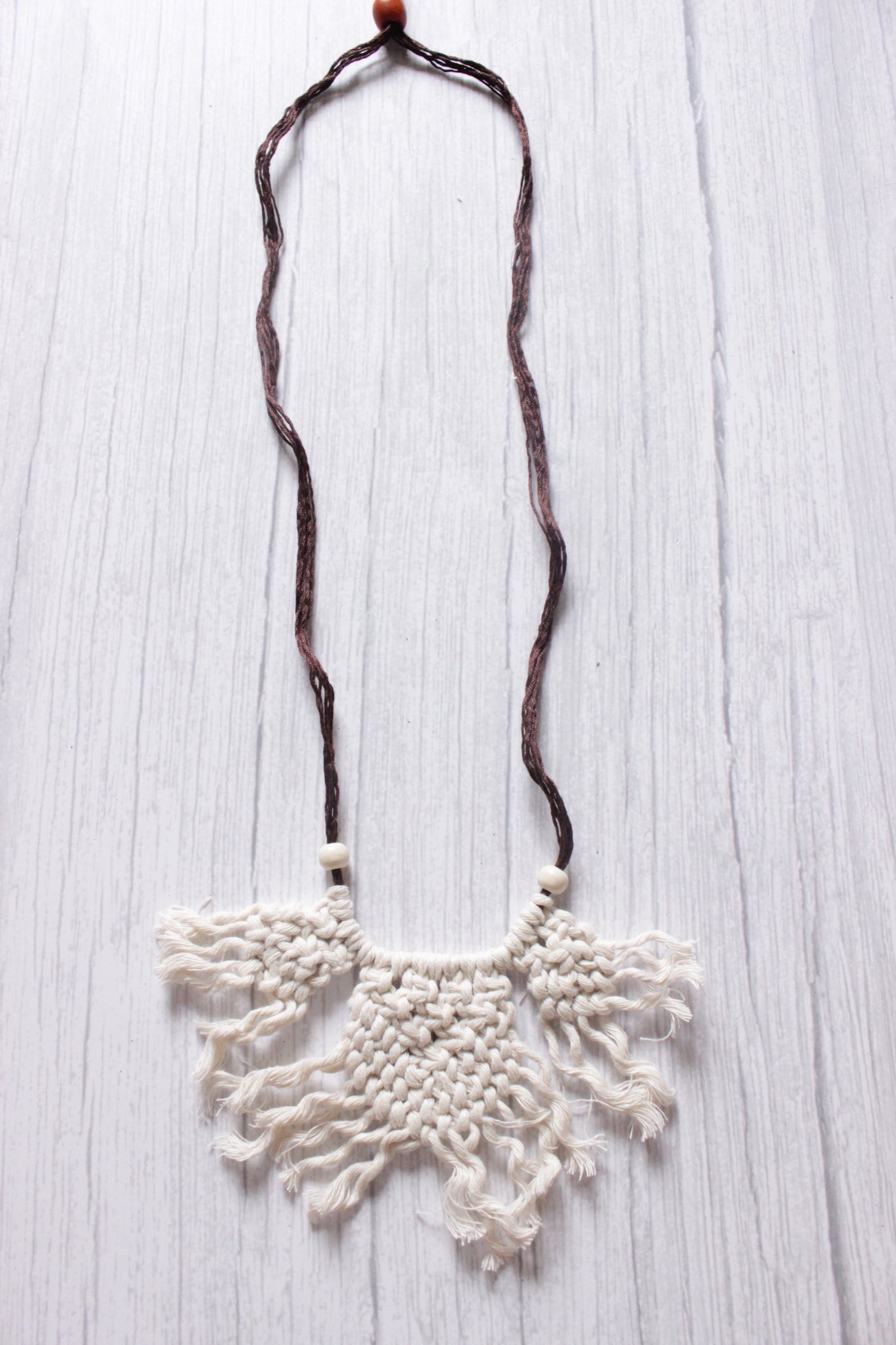 Hand Braided White Macrame Threads Adjustable Long Necklace