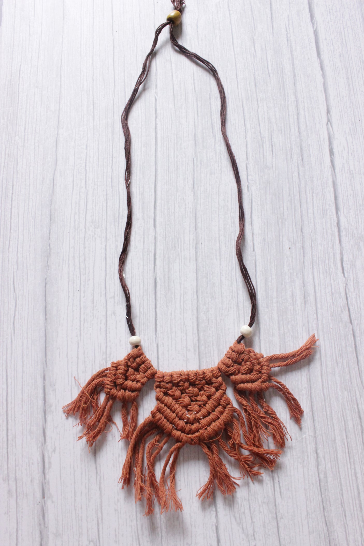 Hand Braided Rust Color Macrame Threads Adjustable Long Necklace