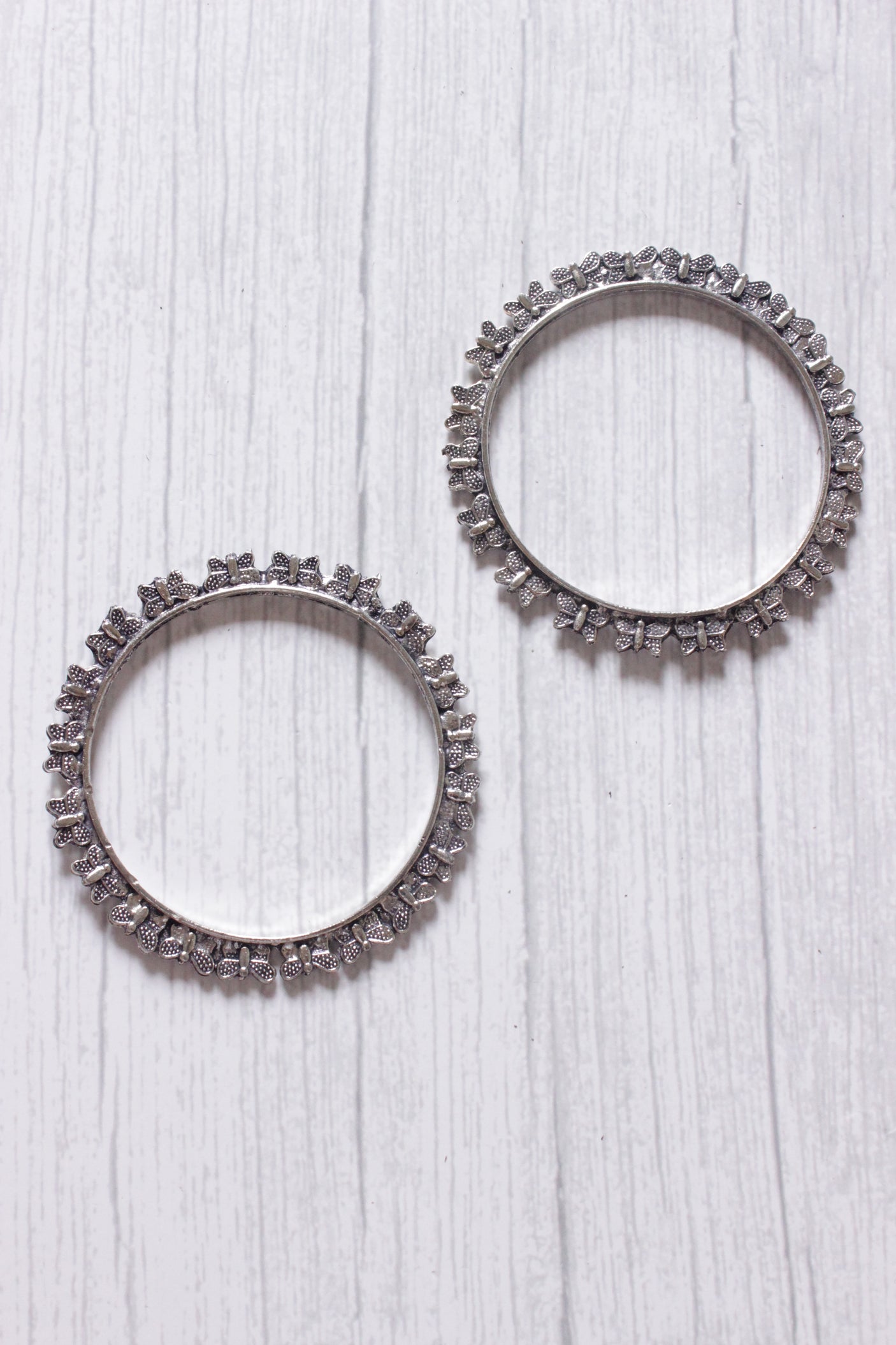 Oxidised Finish Silver Metal Bangles - Set of 2