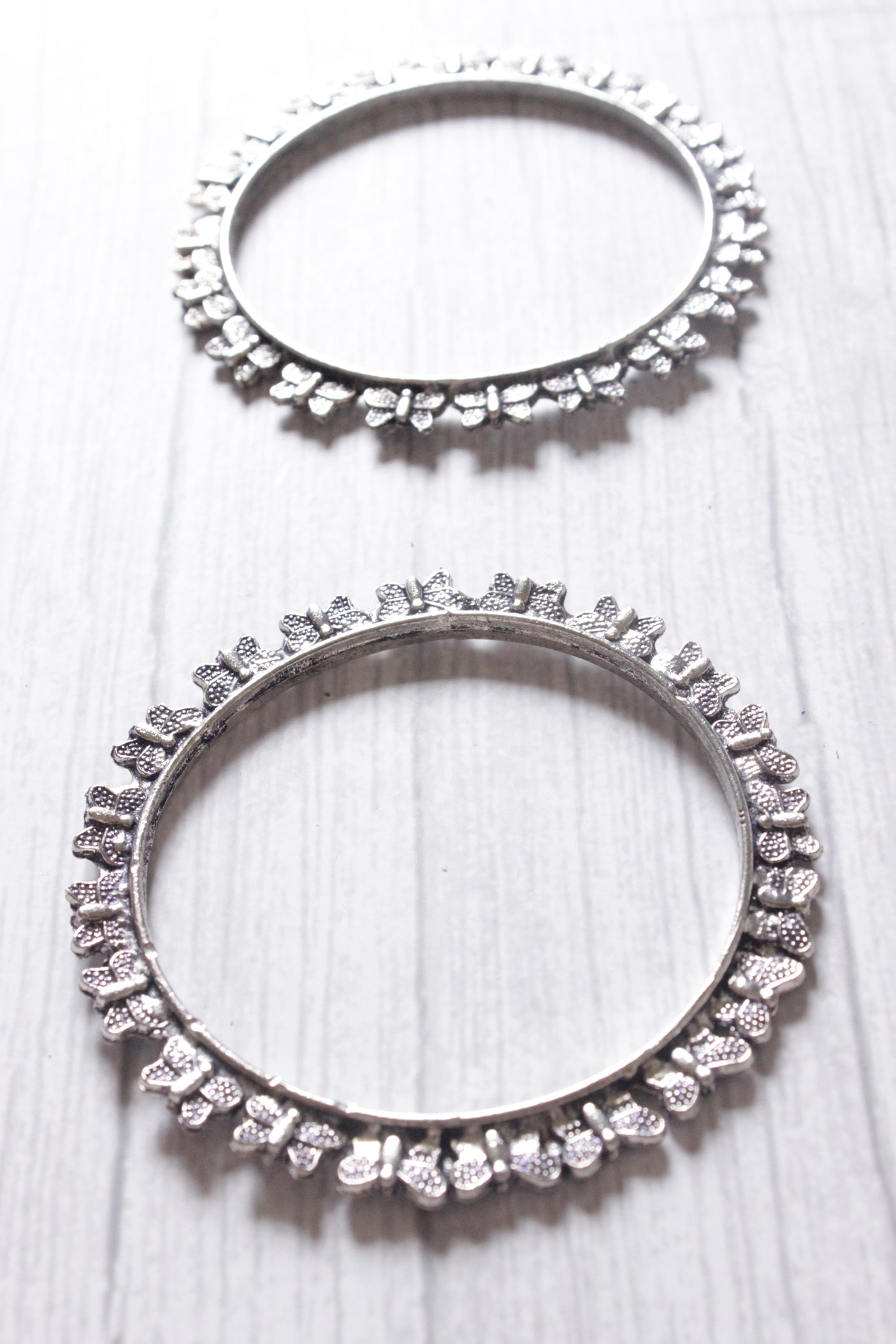 Oxidised Finish Silver Metal Bangles - Set of 2