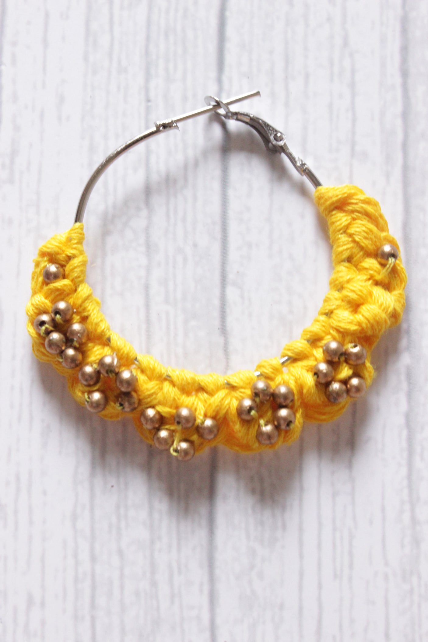 Hand Braided Yellow Macrame Threads Hoop Earrings