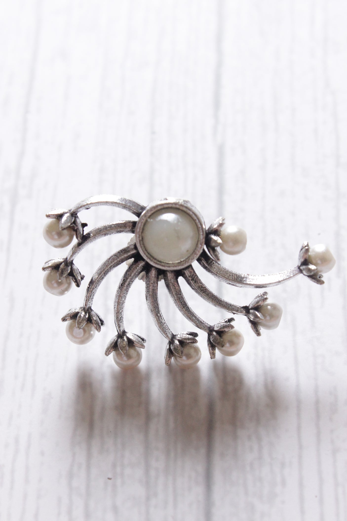 Pearl Embedded Silver Finish Stud Earrings