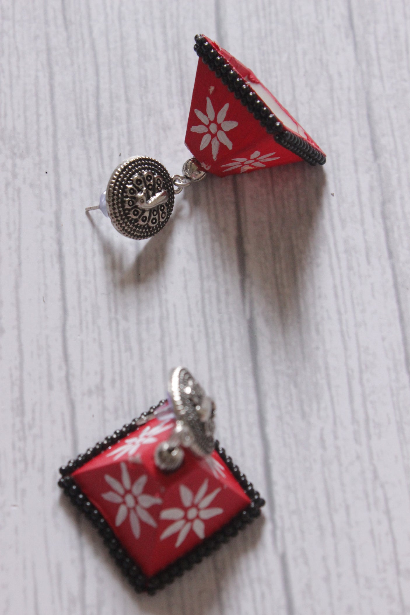 Elegant Hand Painted Woman Face Fabric Necklace Set with Dangler Jhumka Earrings