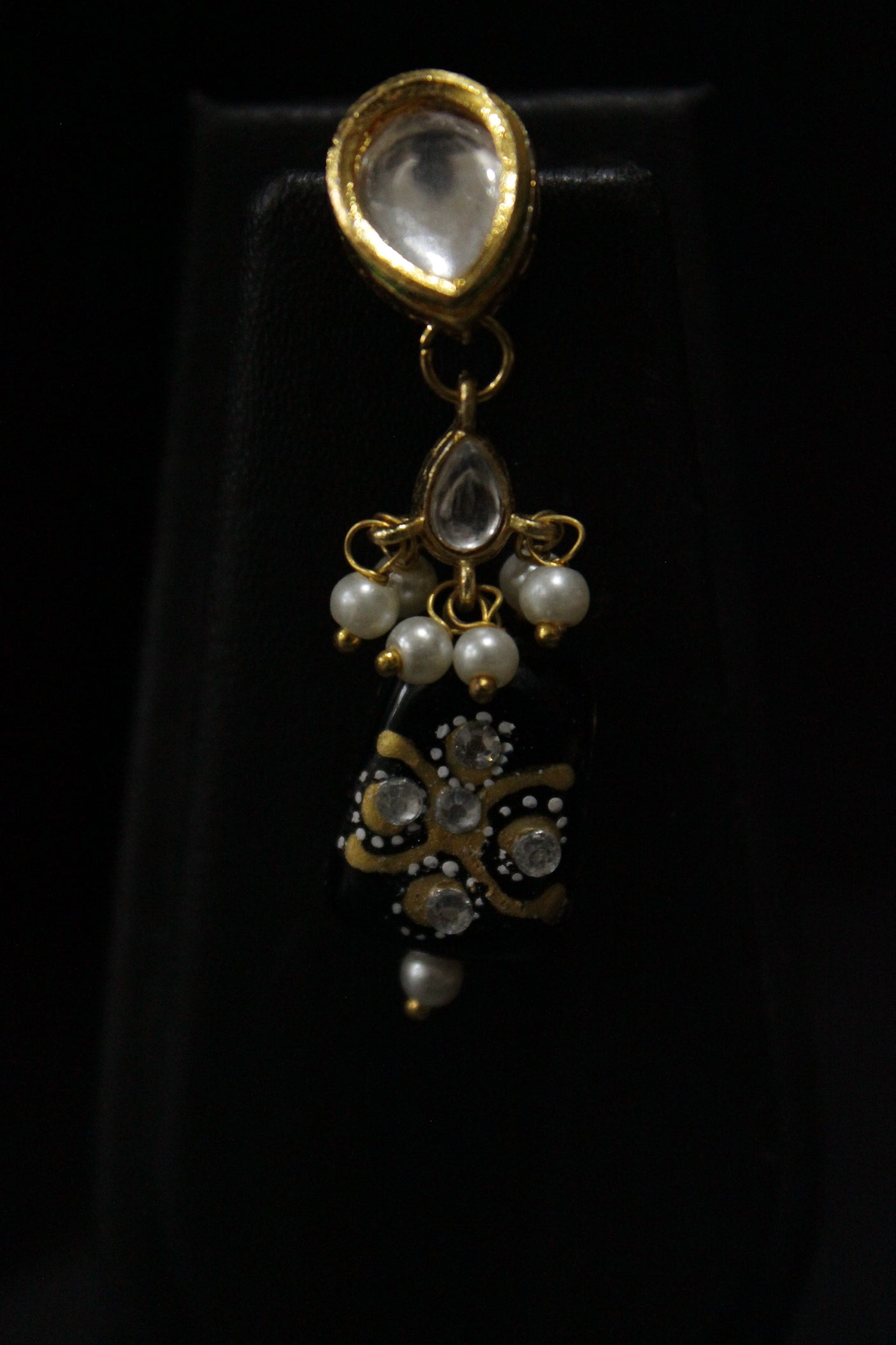 Hand Painted Meenakari Black Acrylic Beads Braised with White Beads and Kundan Stones Embedded Necklace Set