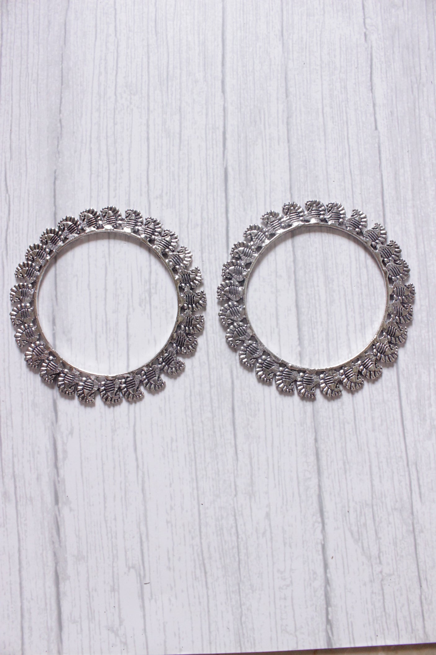 Oxidised Finish Silver Metal Bangles - Set of 2