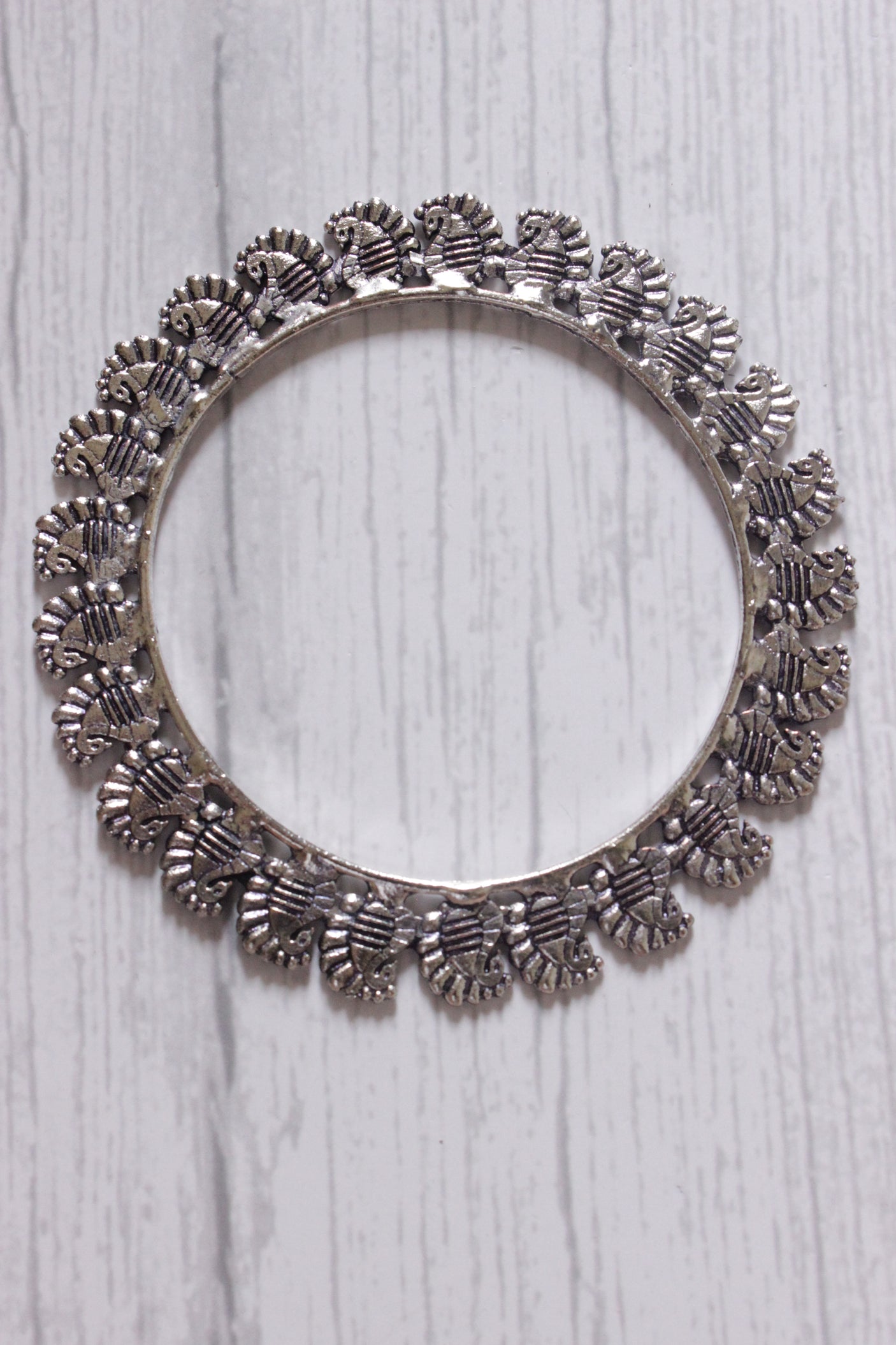 Oxidised Finish Silver Metal Bangles - Set of 2