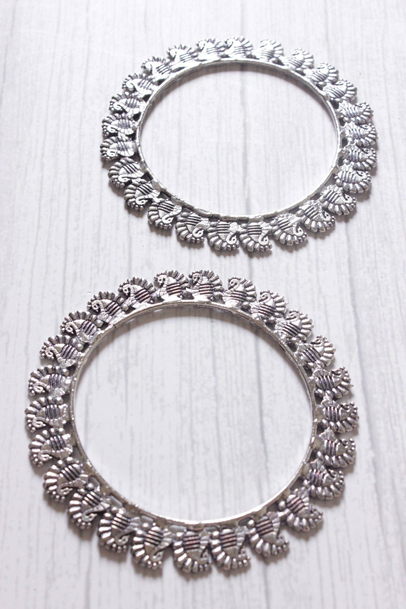 Oxidised Finish Silver Metal Bangles - Set of 2