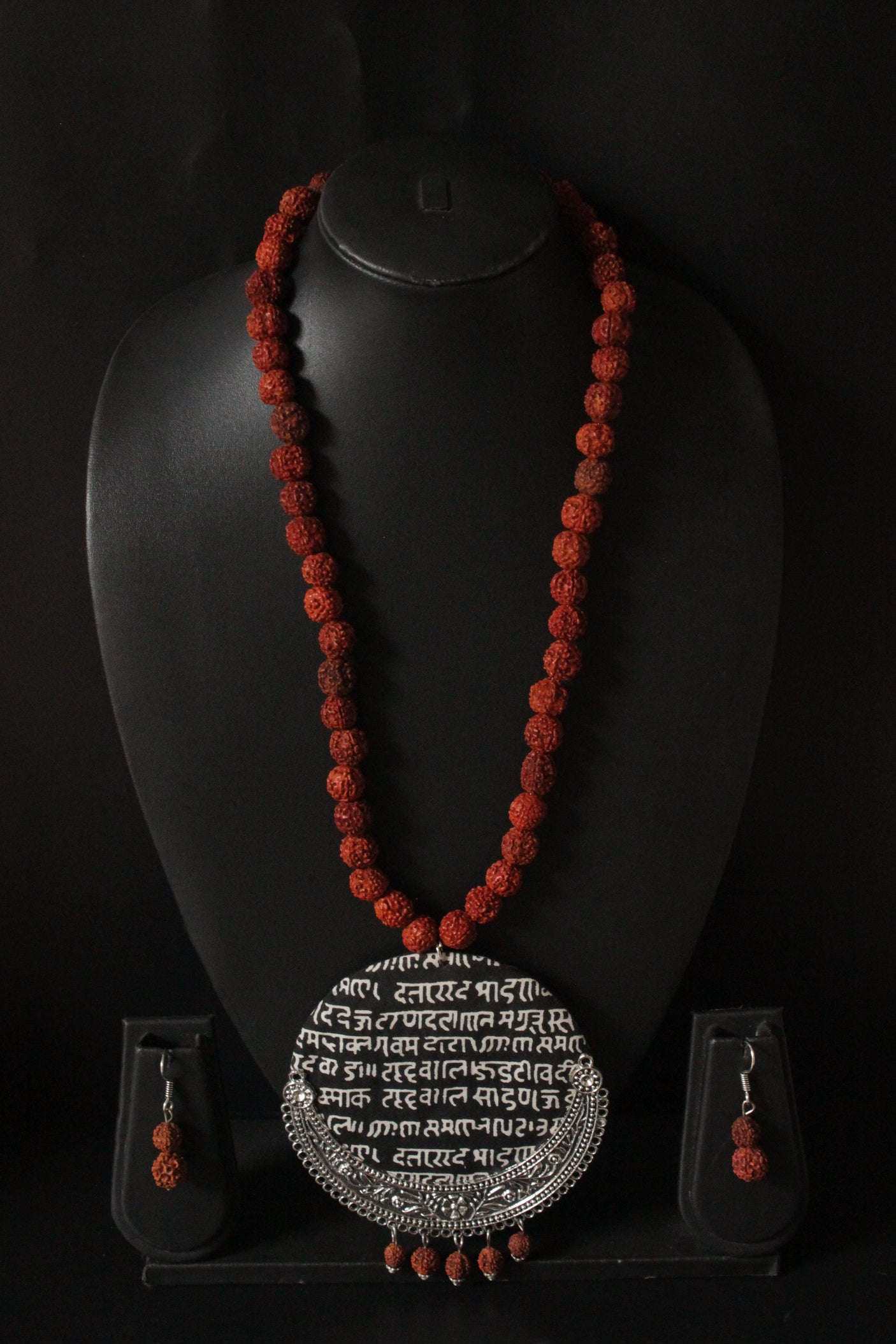 Rudraksha Necklace Set with Mantra Printed Fabric Pendant