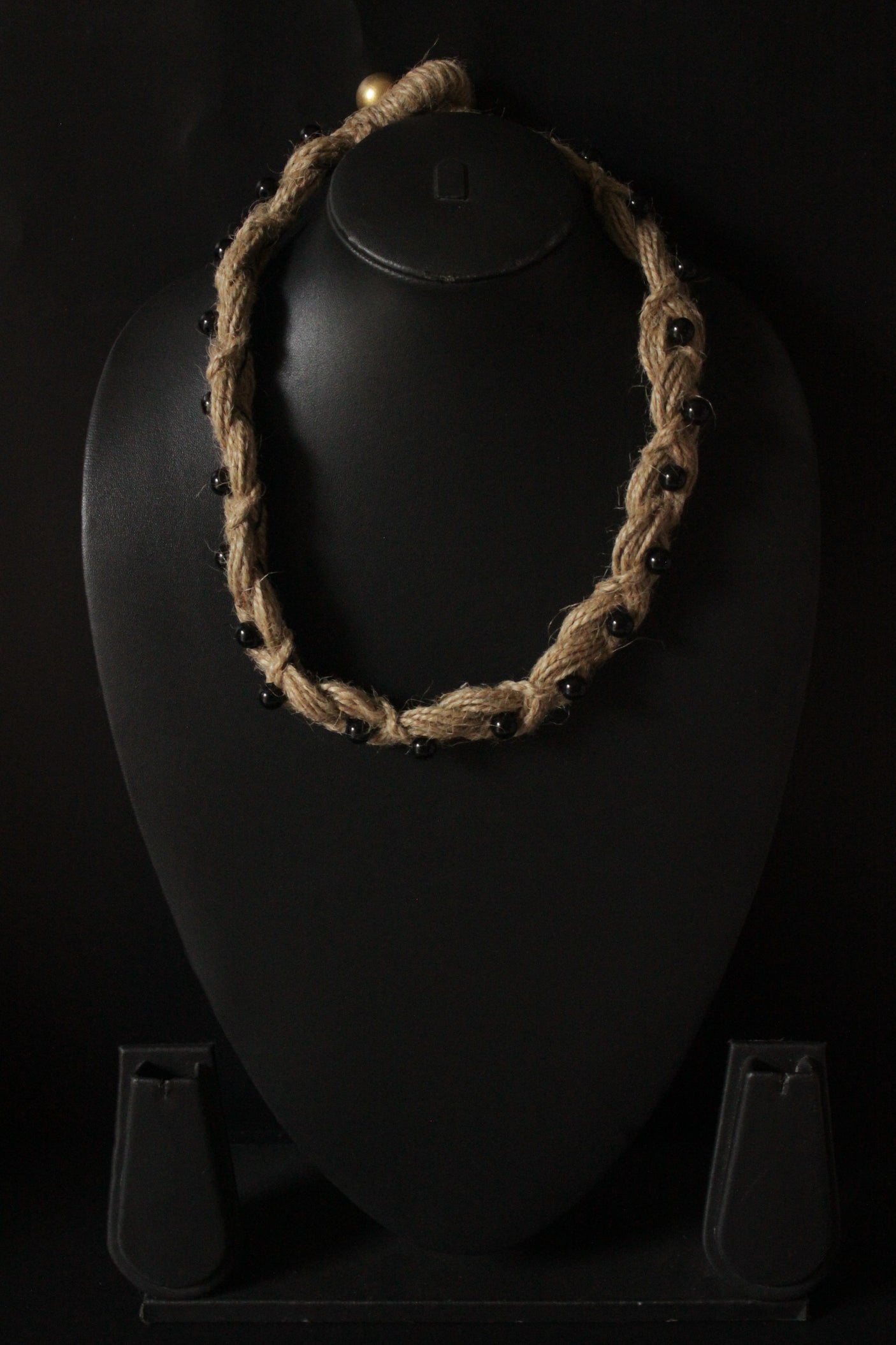 Braided Jute Strings Glass Beads Embellished Choker Necklace