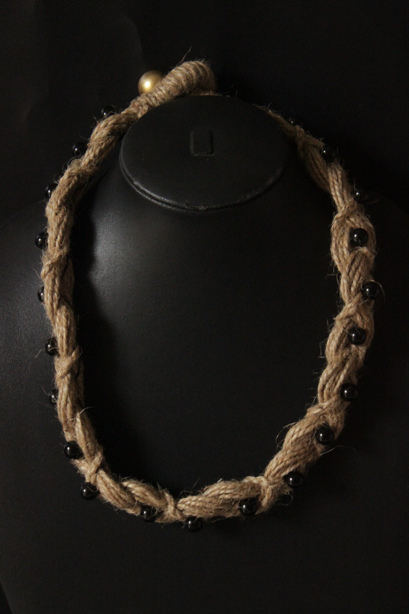 Braided Jute Strings Glass Beads Embellished Choker Necklace