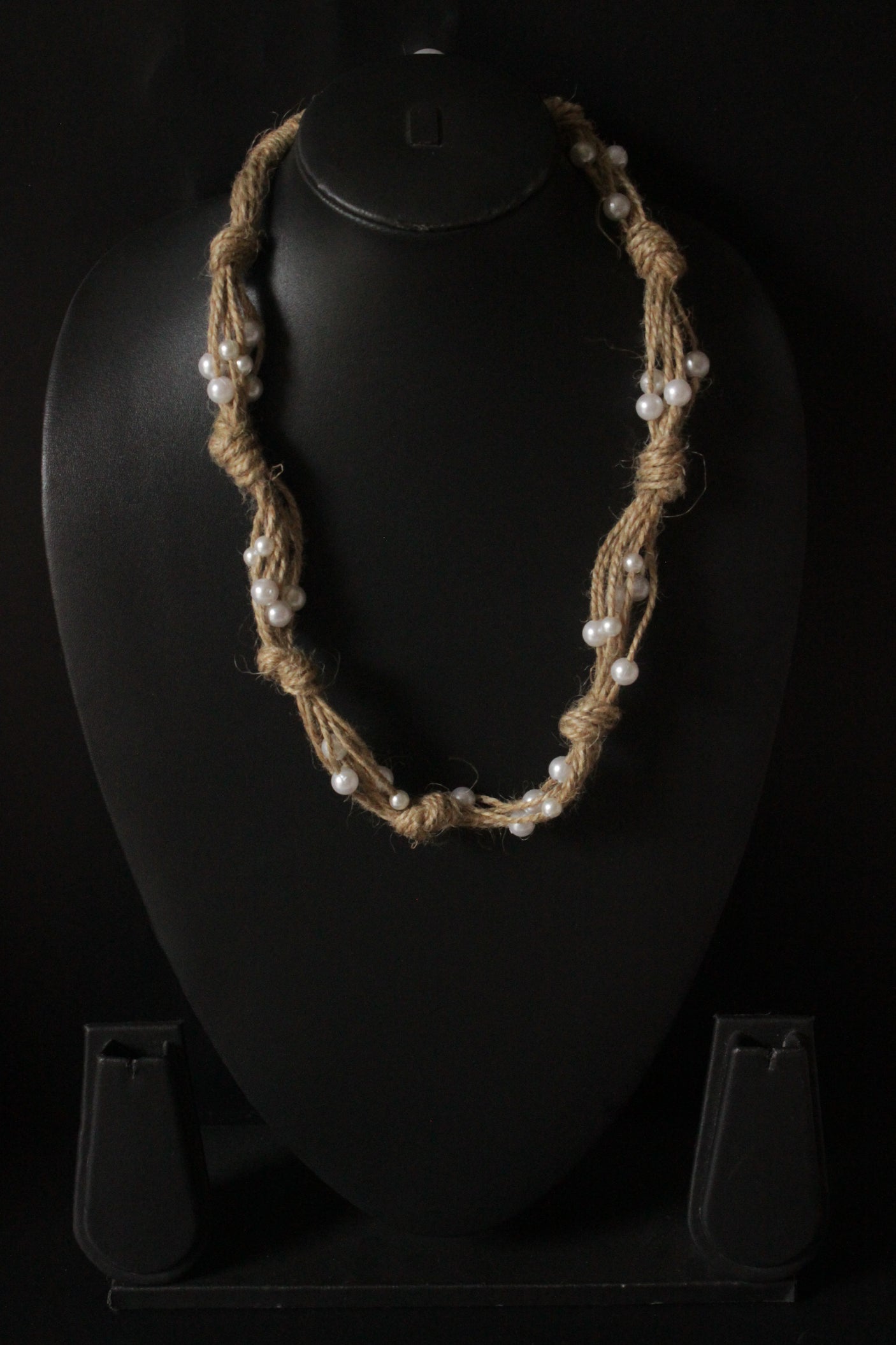 Stringed Jute Strings White Beads Embellished Choker Necklace