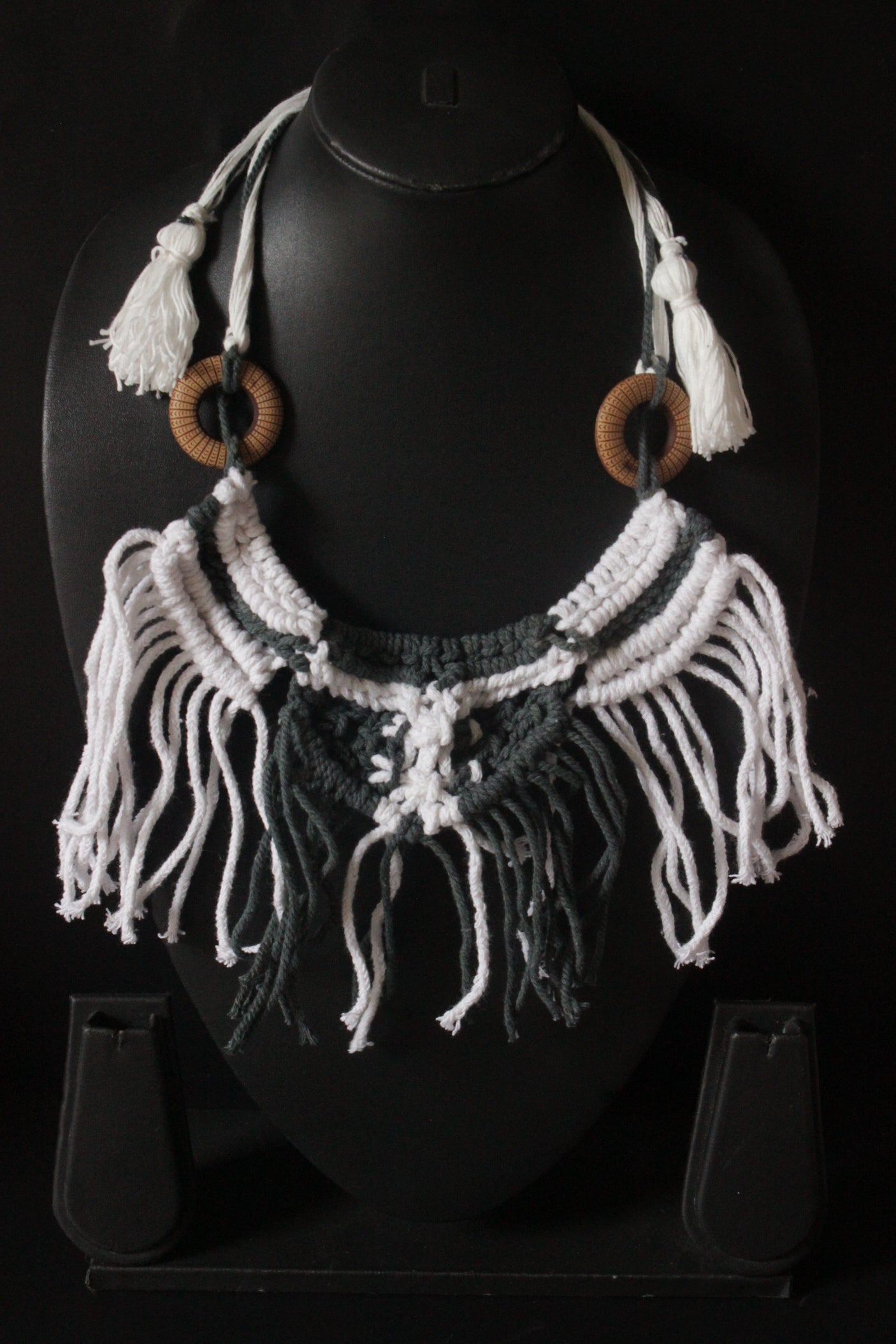 Monochrome Braided Macrame Threads Adjustable Long Necklace