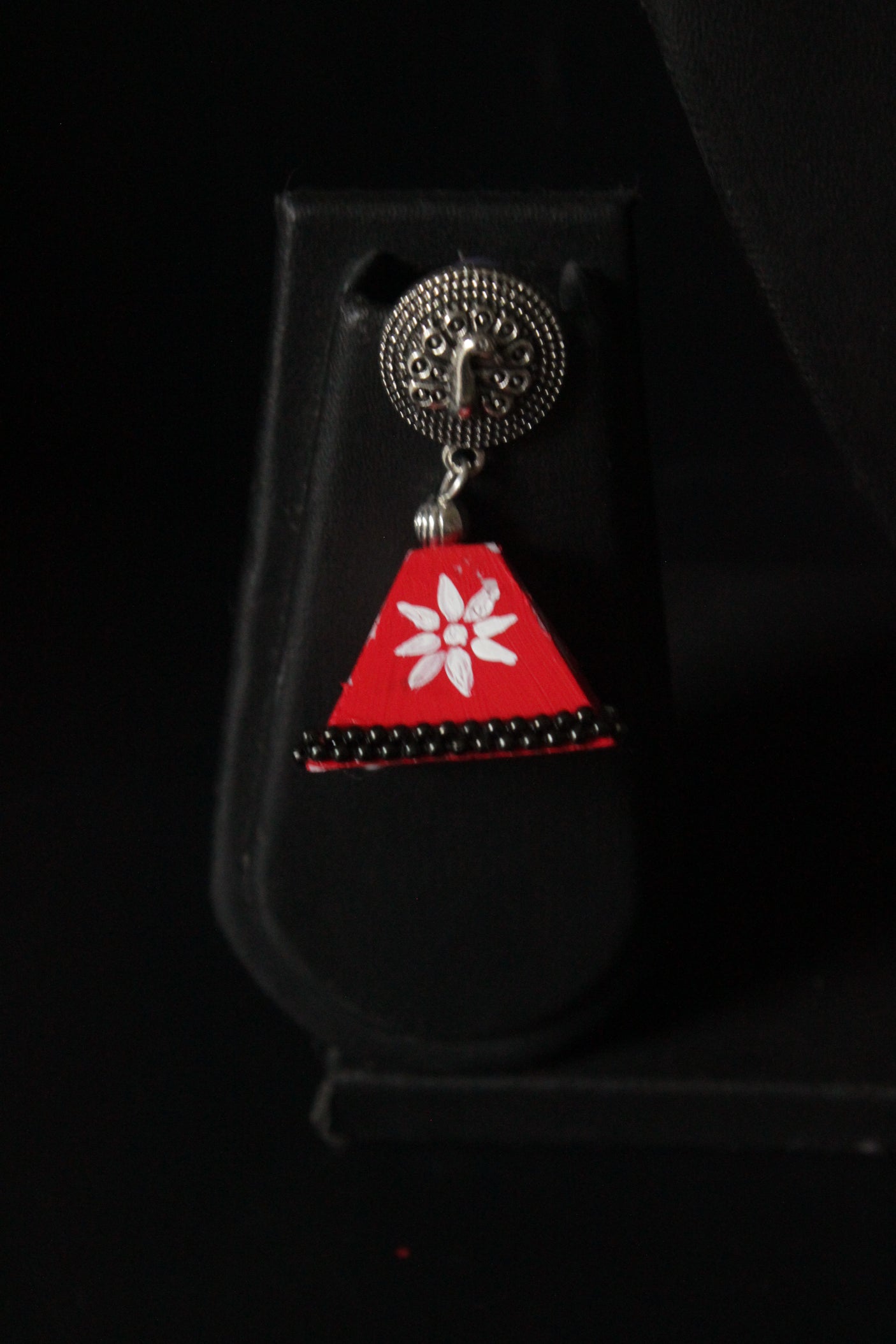 Elegant Hand Painted Woman Face Fabric Necklace Set with Dangler Jhumka Earrings