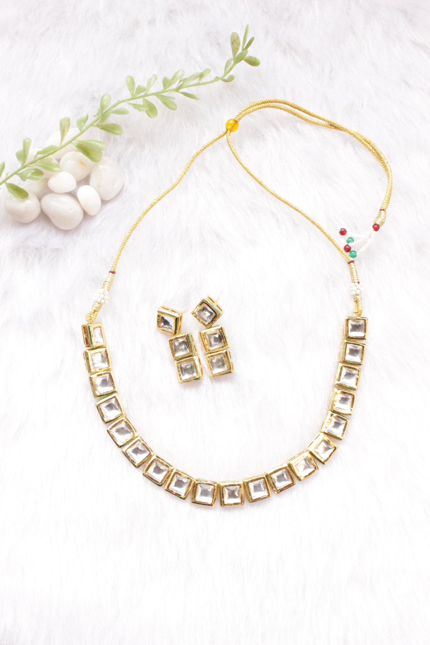 Gold Finish Kundan Stones Embedded Necklace Set