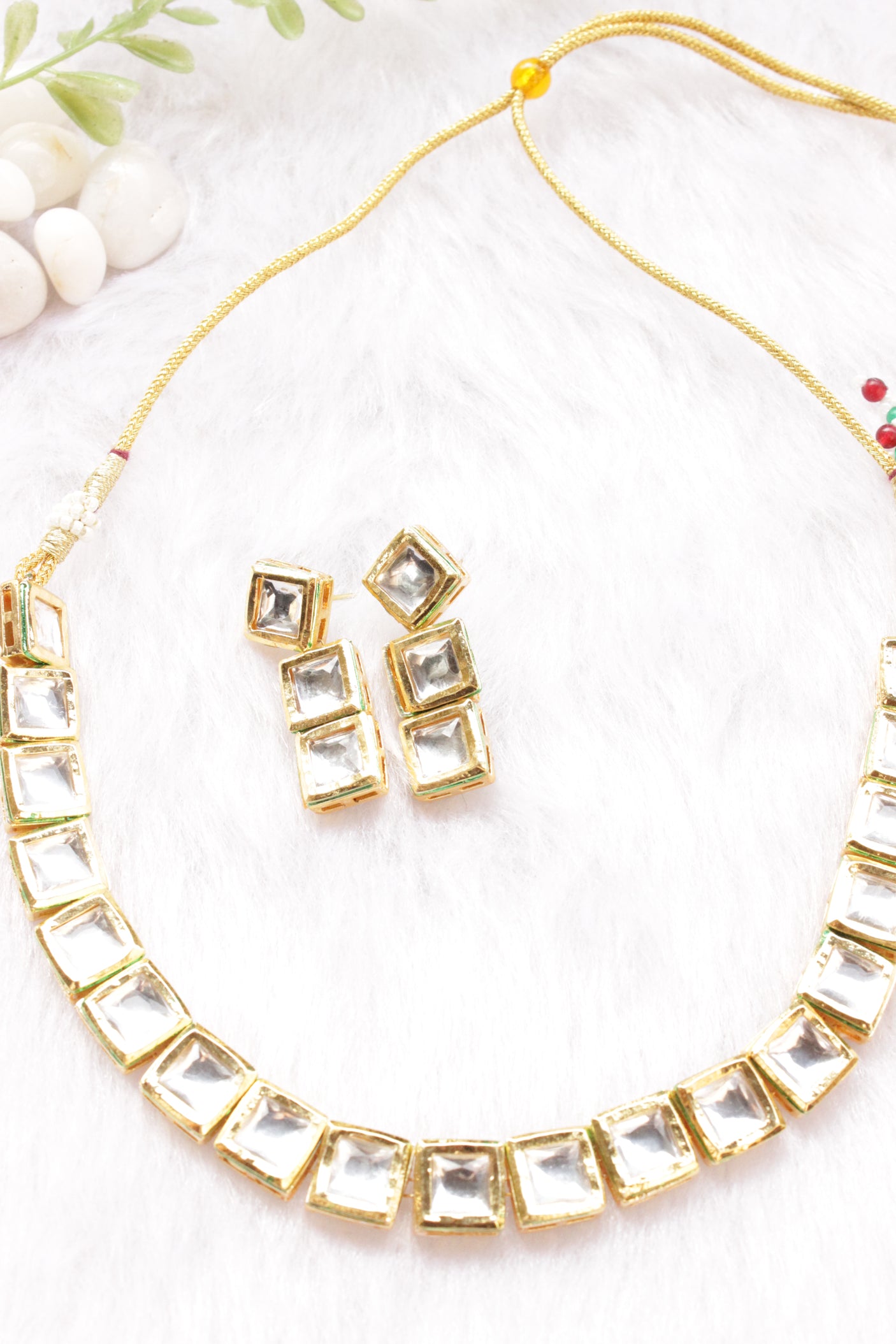 Gold Finish Kundan Stones Embedded Necklace Set