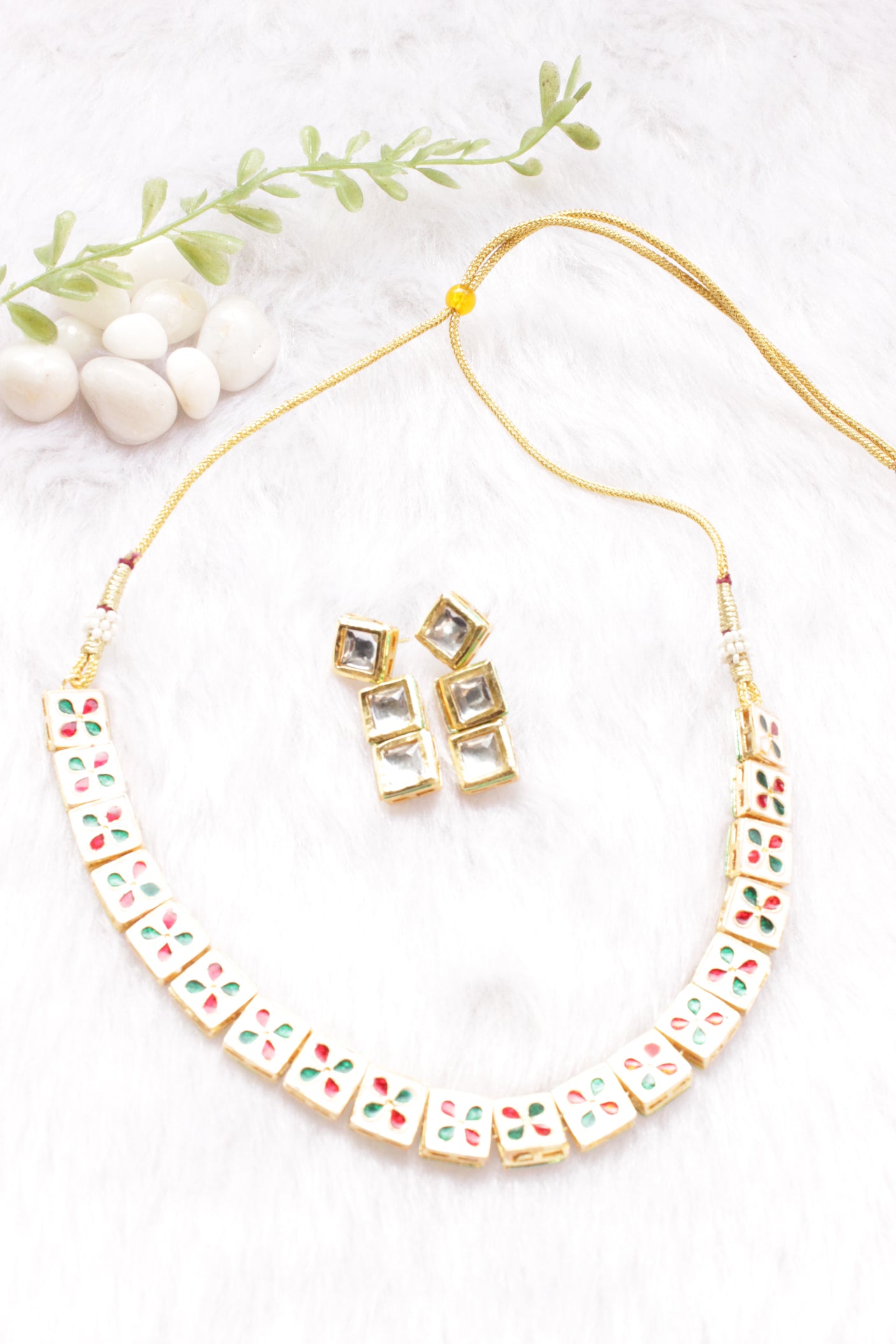 Gold Finish Kundan Stones Embedded Necklace Set