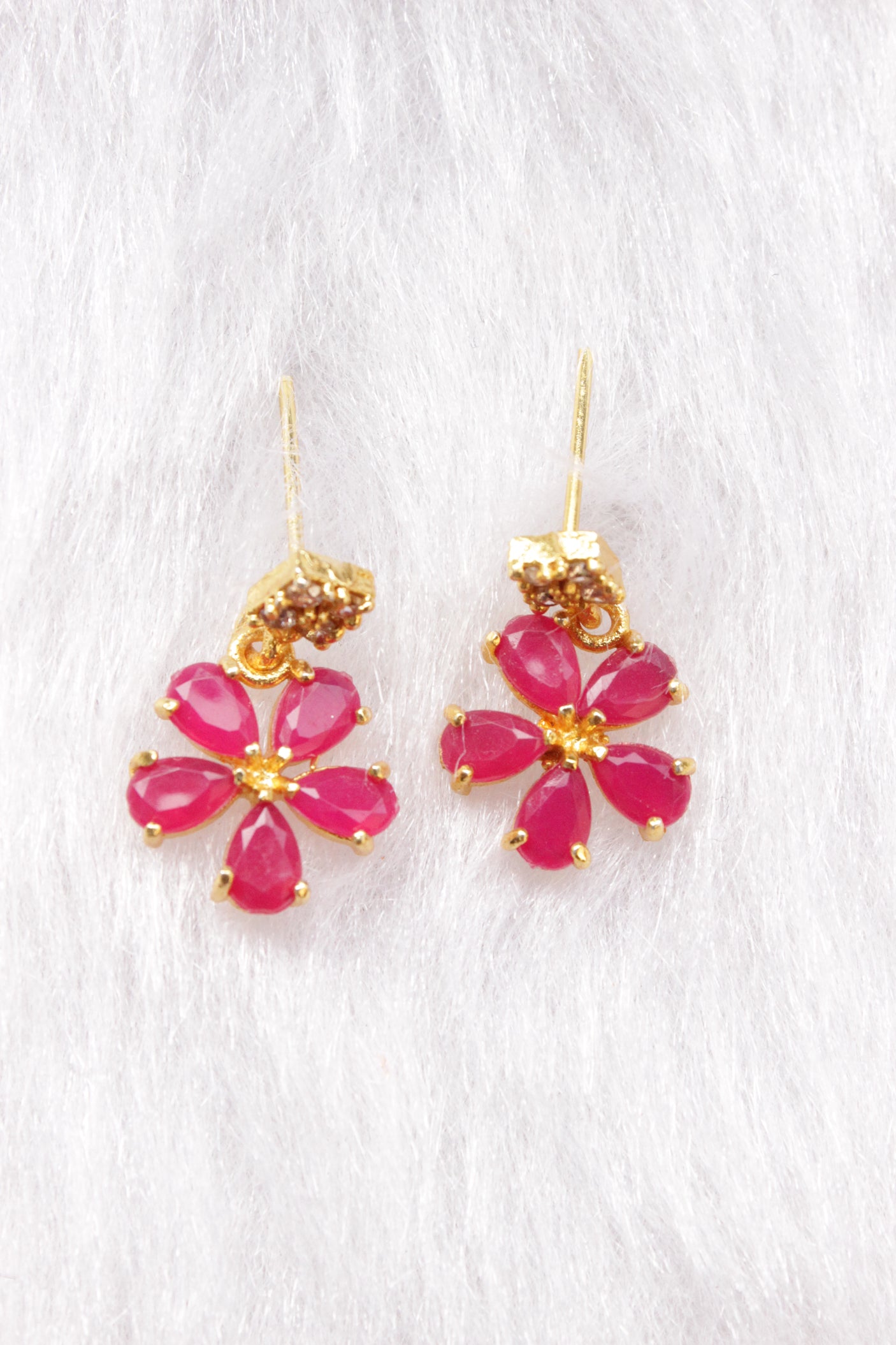 Red Ruby Stones and American Diamond Studded Delicate Gold Finish Necklace Set