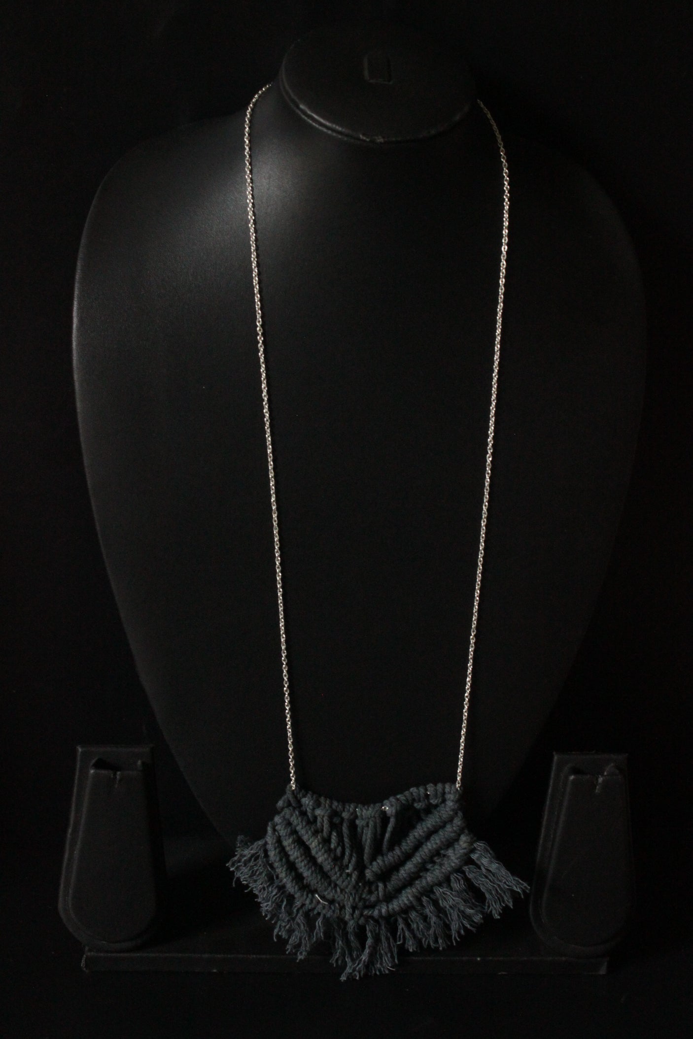Hand Braided Macrame Threads Silver Chain Long Necklace