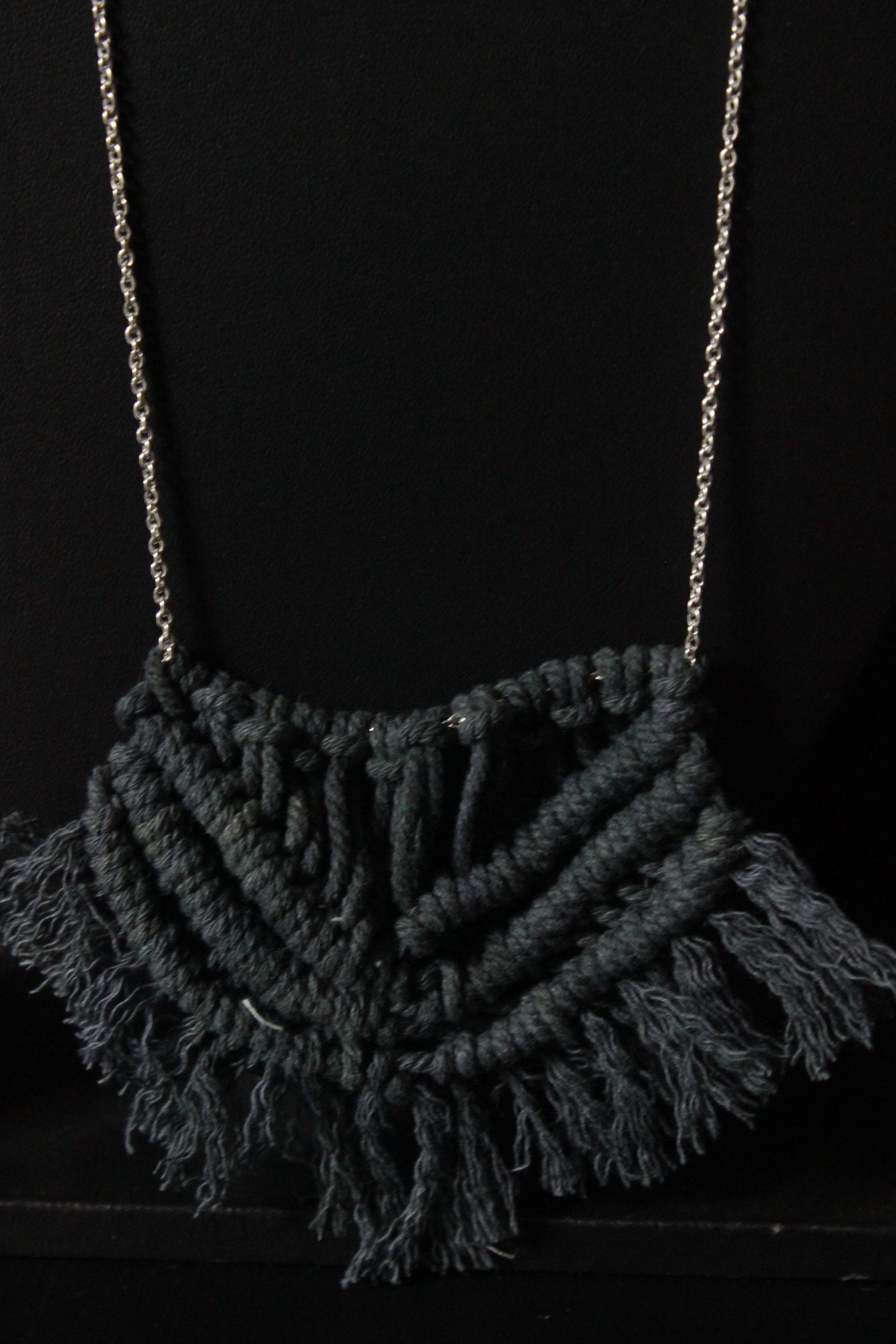 Hand Braided Macrame Threads Silver Chain Long Necklace